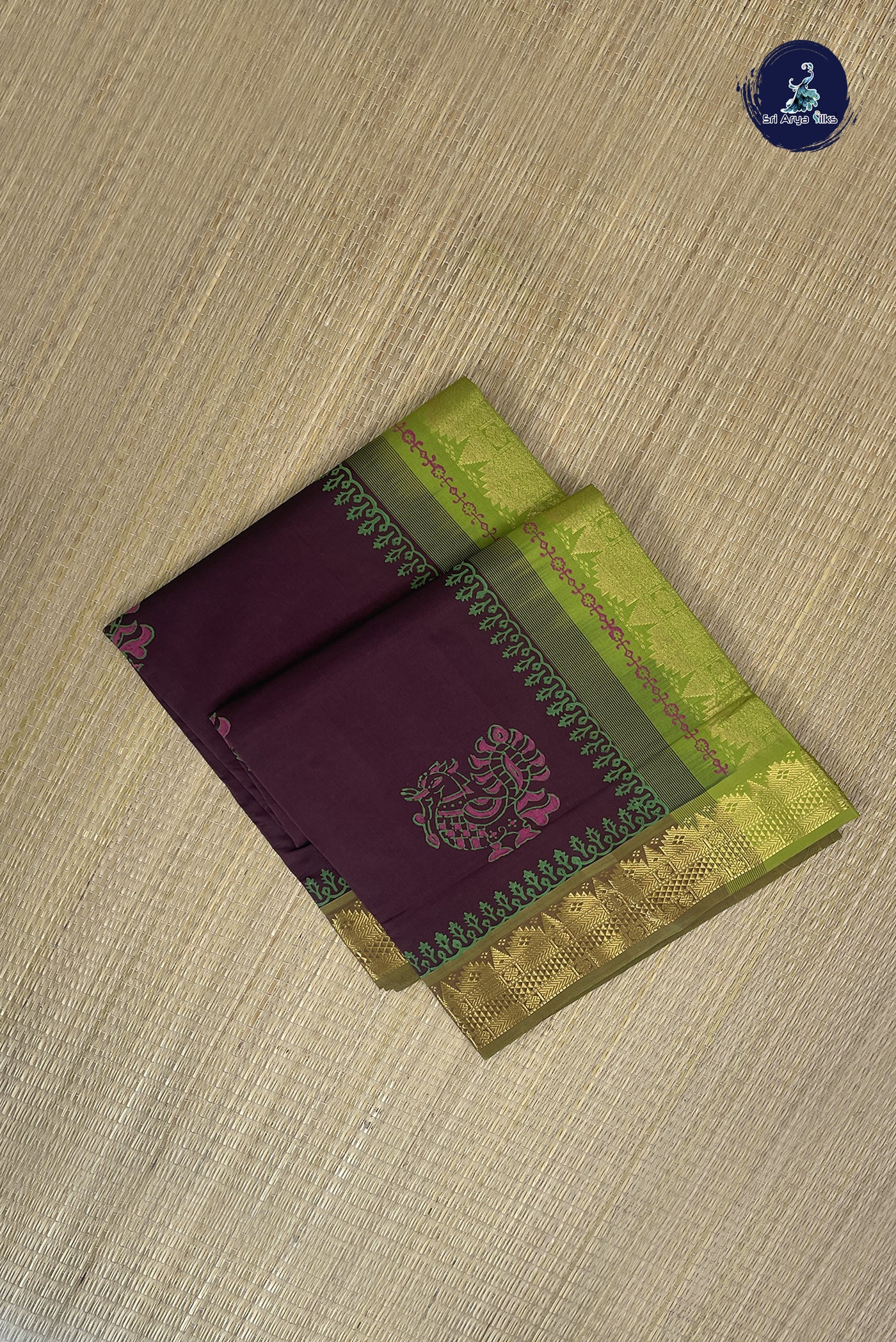 Coffee Brown Kanchi Semi Silk Cotton Saree With Printed Pattern