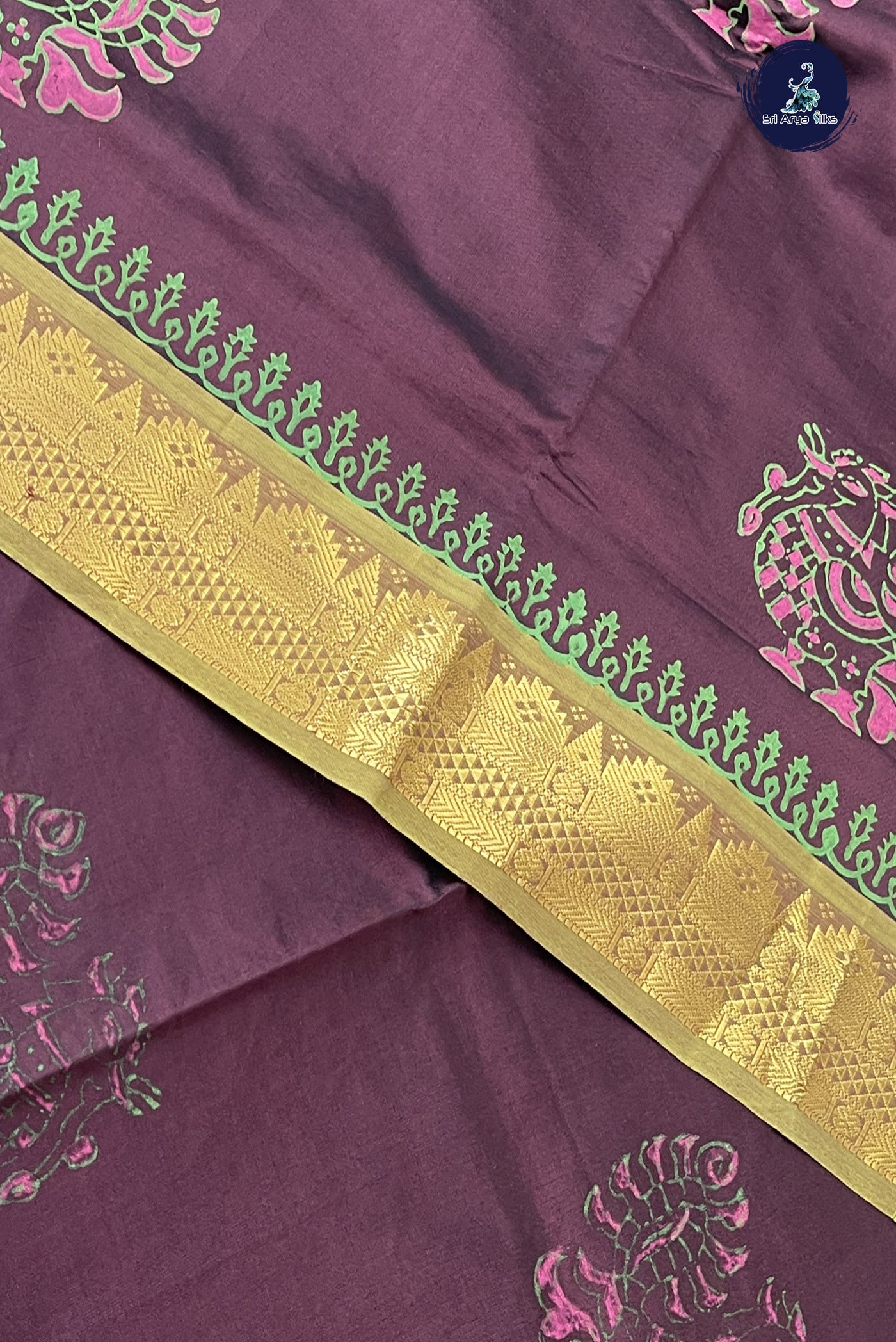 Coffee Brown Kanchi Semi Silk Cotton Saree With Printed Pattern
