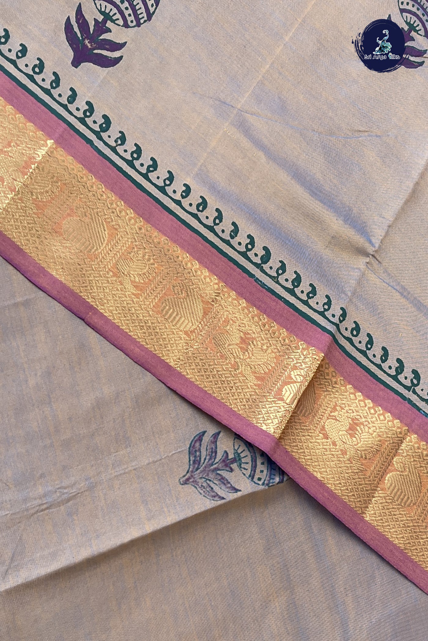 Pastel Shade Kanchi Semi Silk Cotton Saree With Printed Pattern