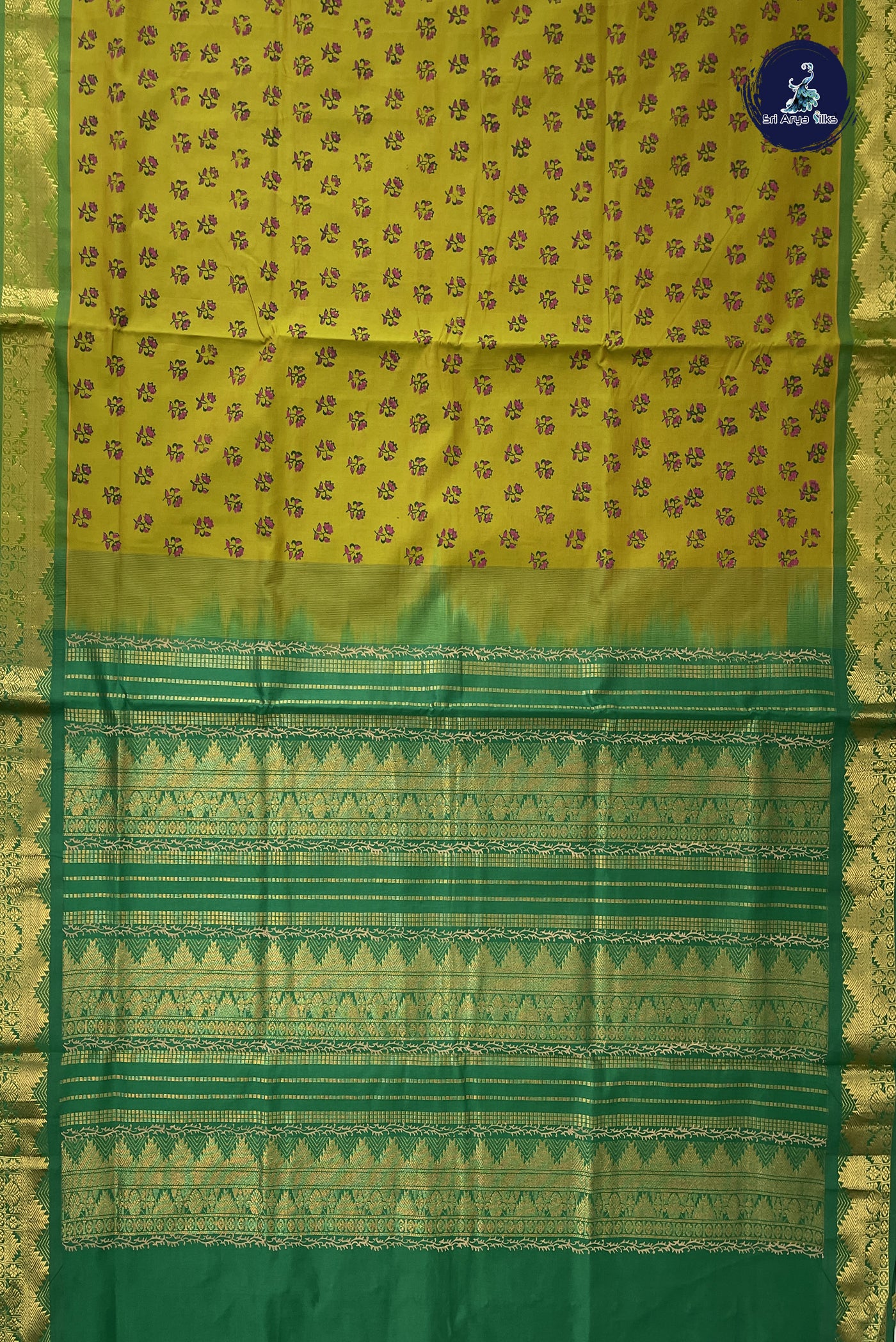 Mehendi Green Kanchi Semi Silk Cotton Saree With Printed Pattern