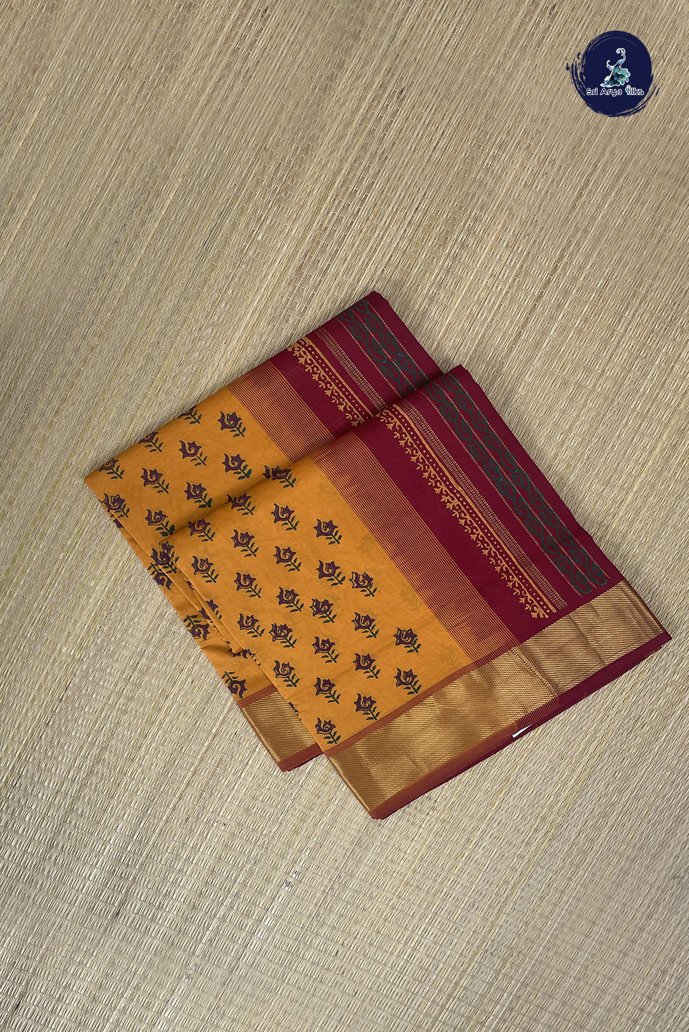 Mustard Kanchi Semi Silk Cotton Saree With Printed Pattern