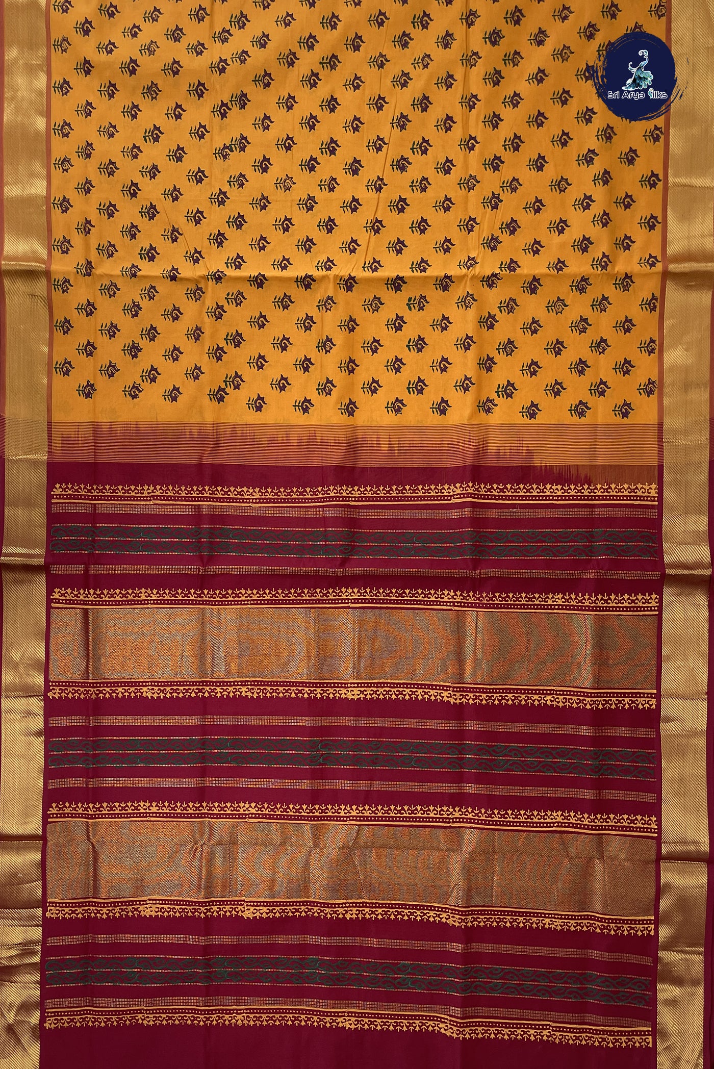 Mustard Kanchi Semi Silk Cotton Saree With Printed Pattern
