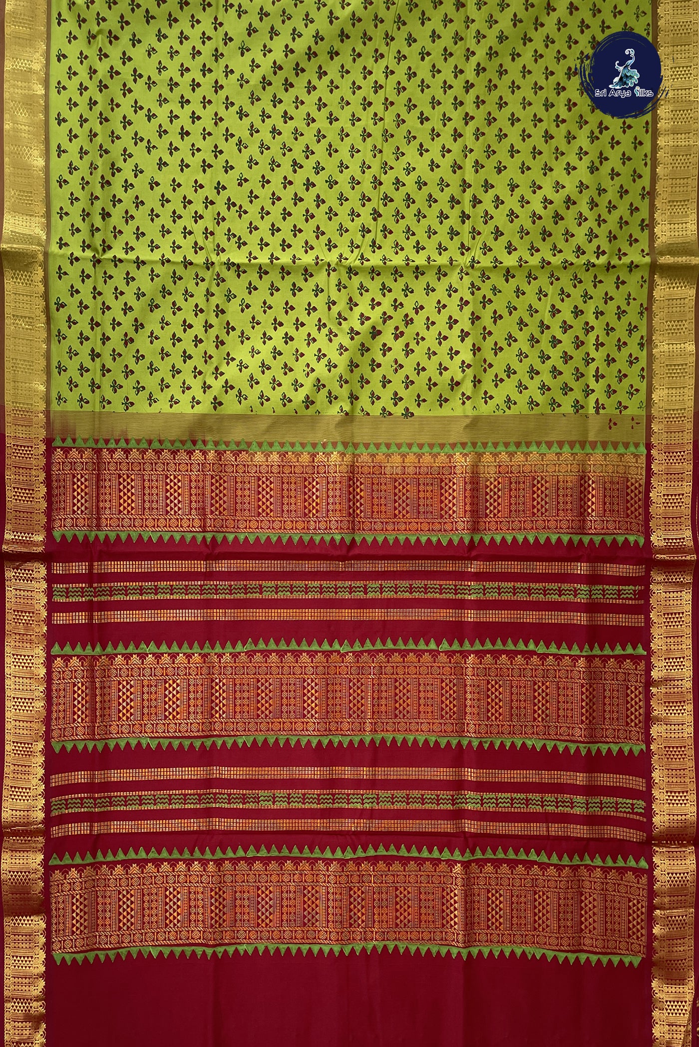 Light Green Kanchi Semi Silk Cotton Saree With Printed Pattern