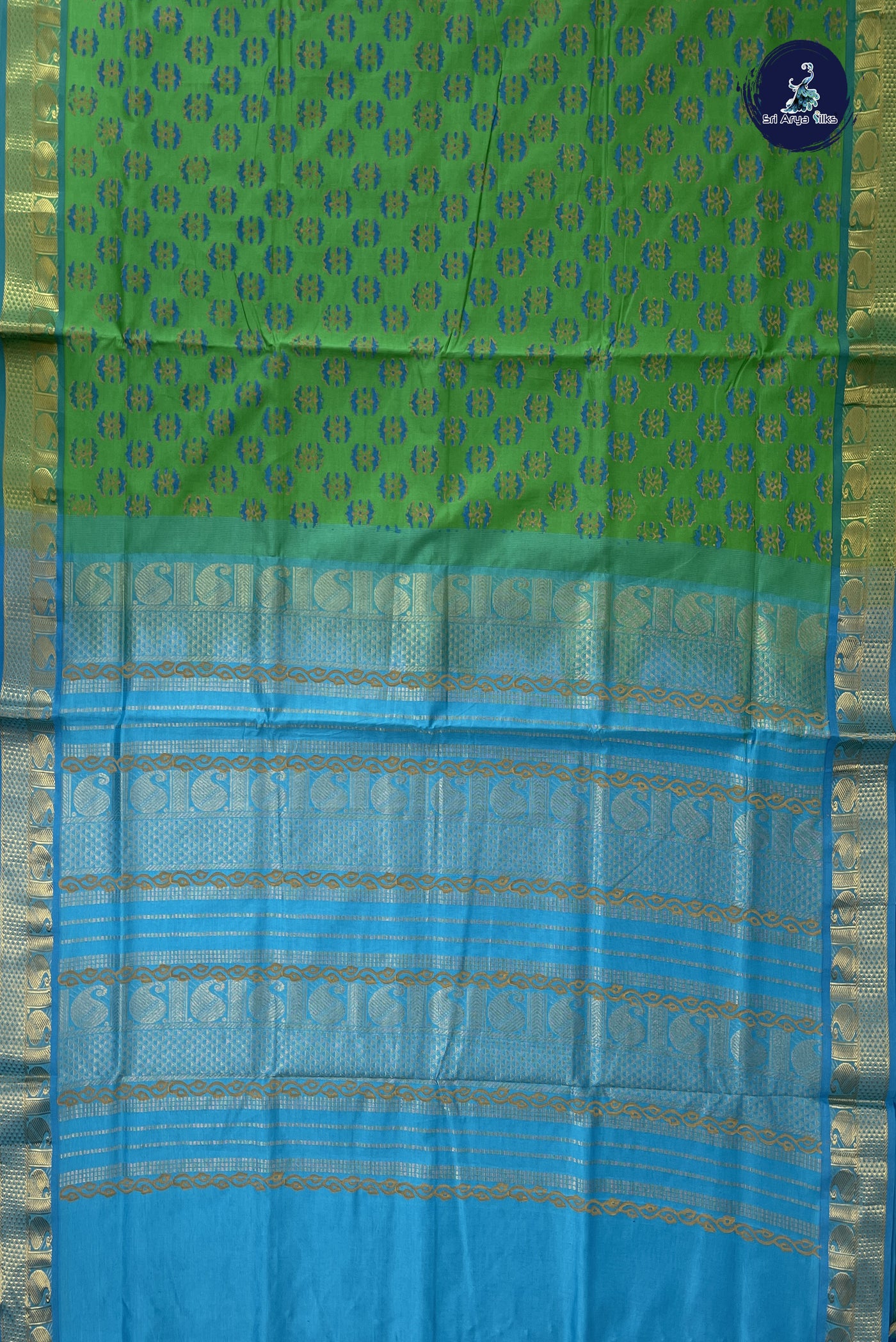 Parrot Green Kanchi Semi Silk Cotton Saree With Printed Pattern