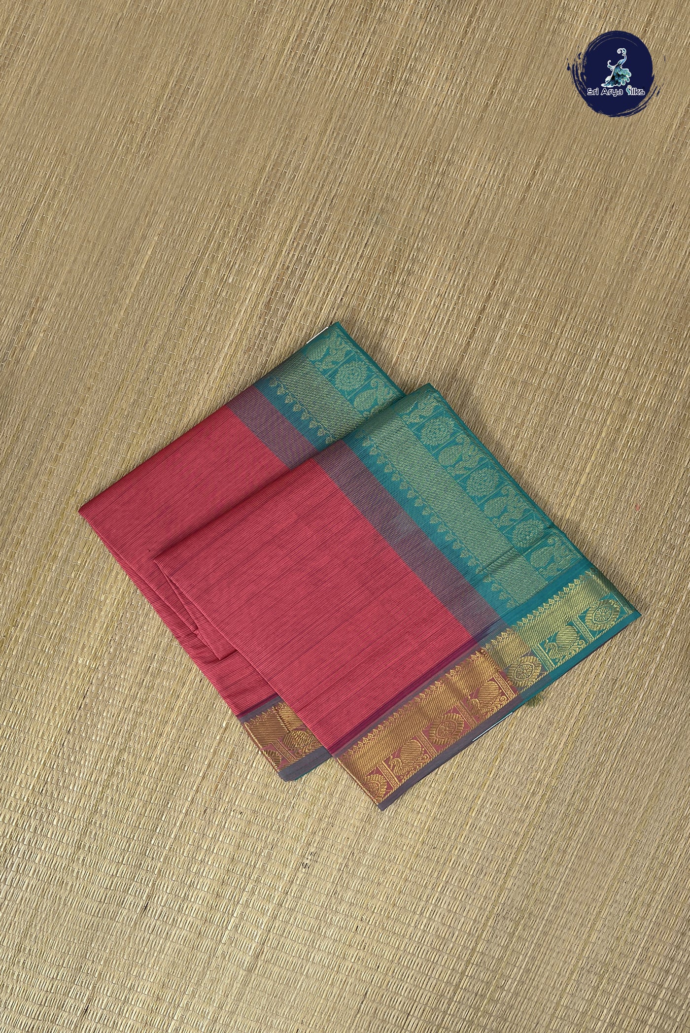 Peach Pink Kanchi Semi Silk Cotton Saree With Vaira Oosi Pattern