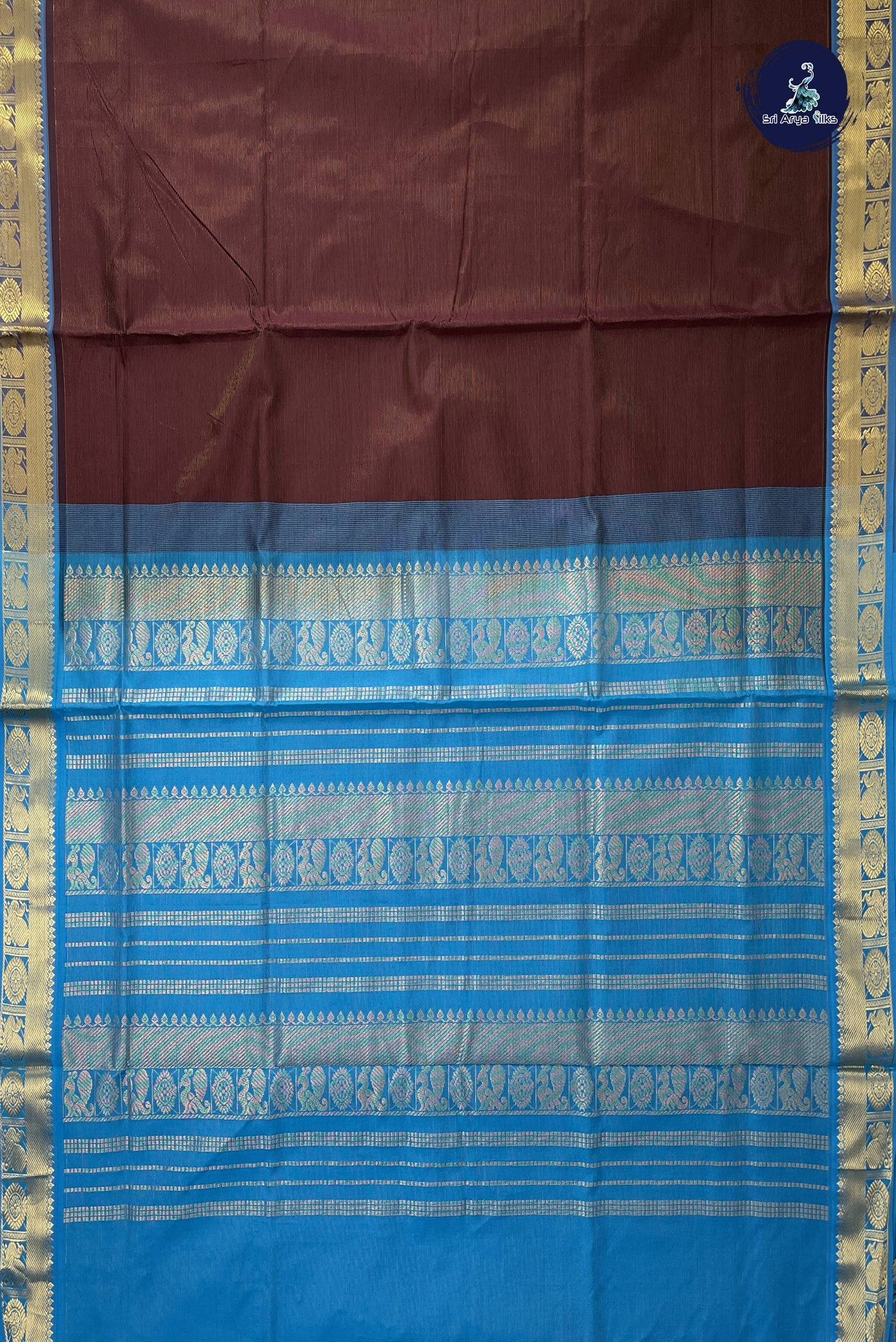 Brown Kanchi Semi Silk Cotton Saree With Vaira Oosi Pattern