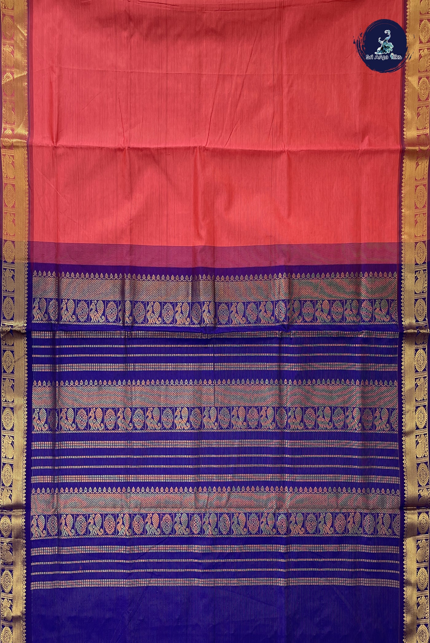 Peach Pink Kanchi Semi Silk Cotton Saree With Vaira Oosi Pattern