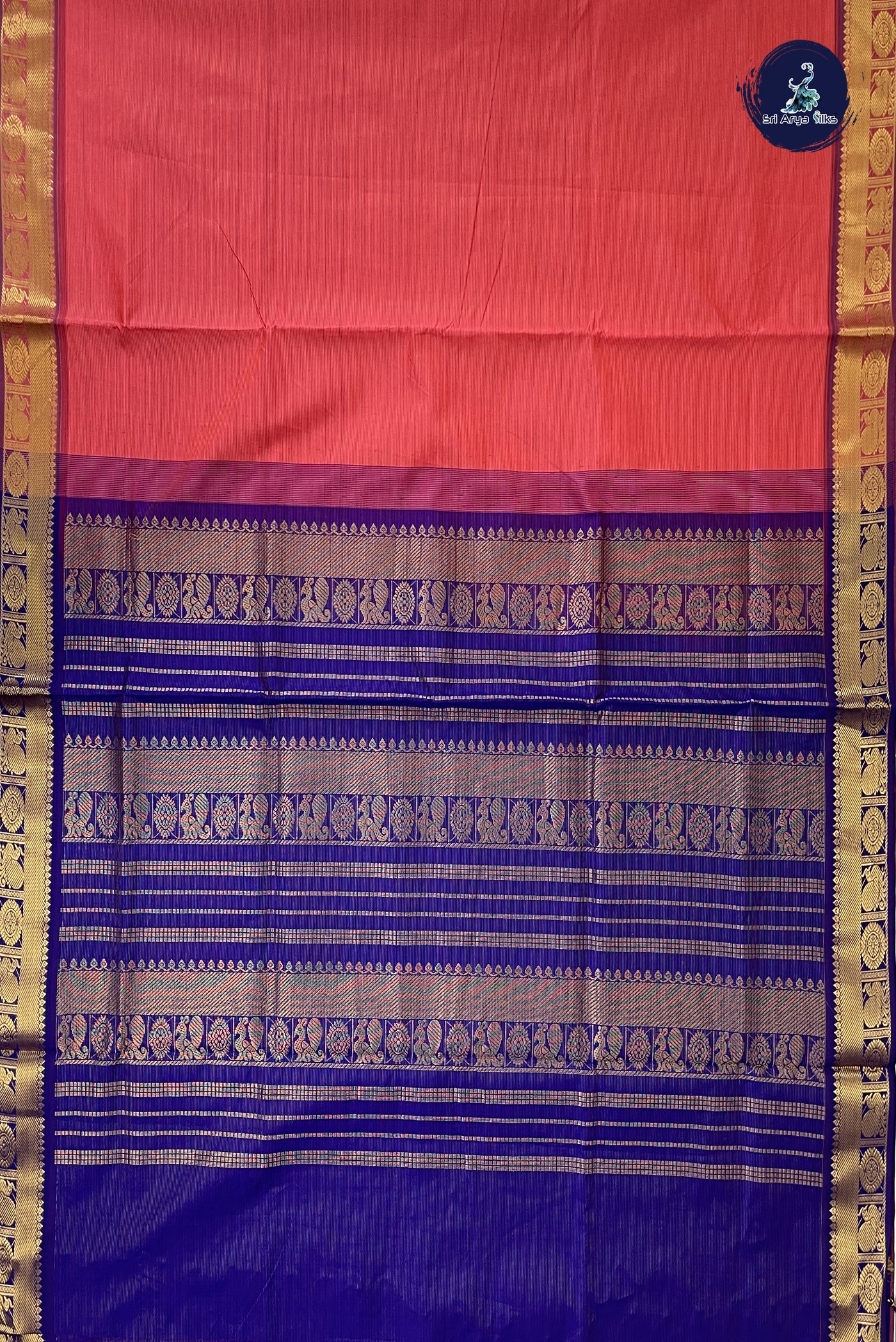 Peach Pink Kanchi Semi Silk Cotton Saree With Vaira Oosi Pattern