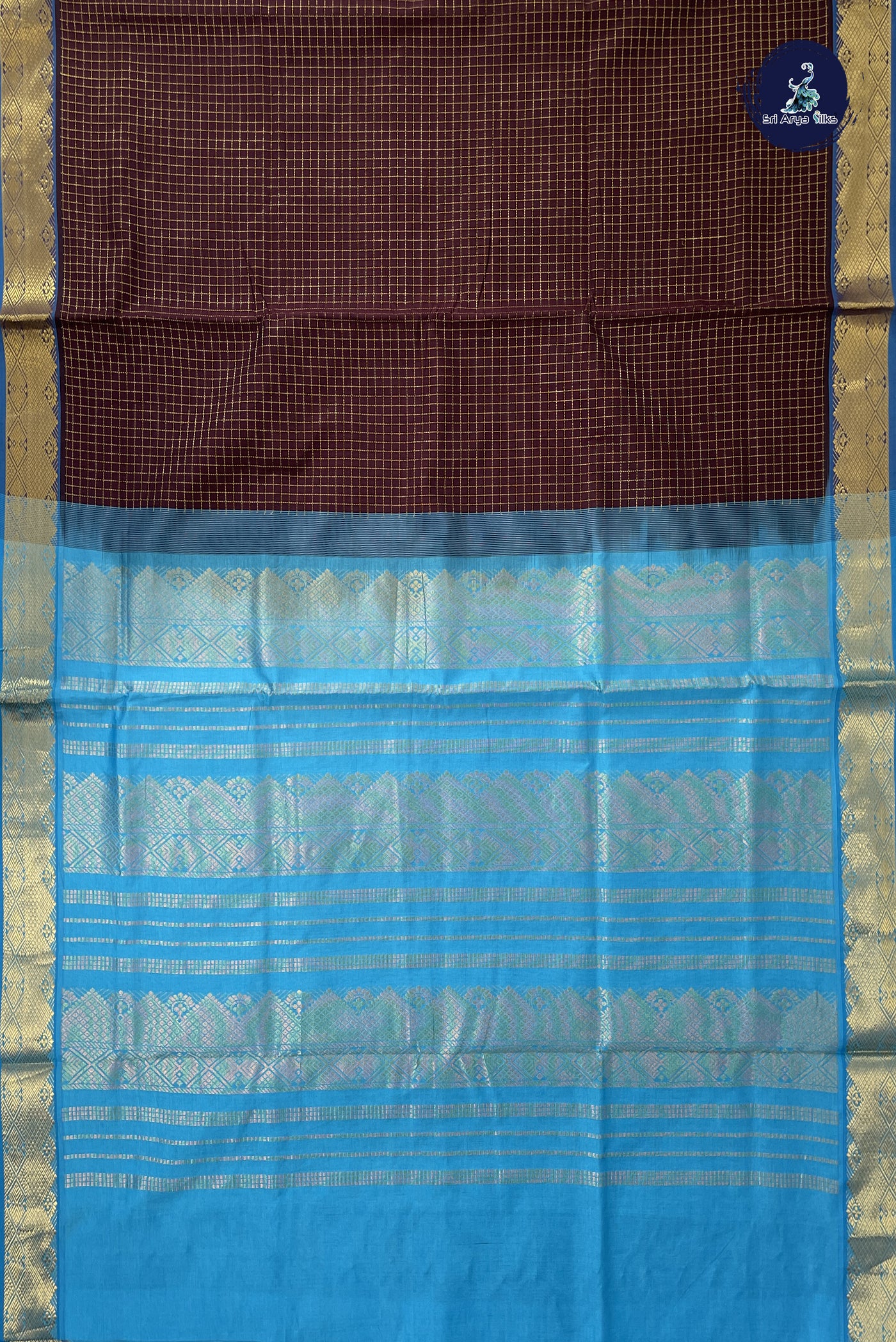 Coffee Brown Kanchi Semi Silk Cotton Saree With Zari Checked Pattern