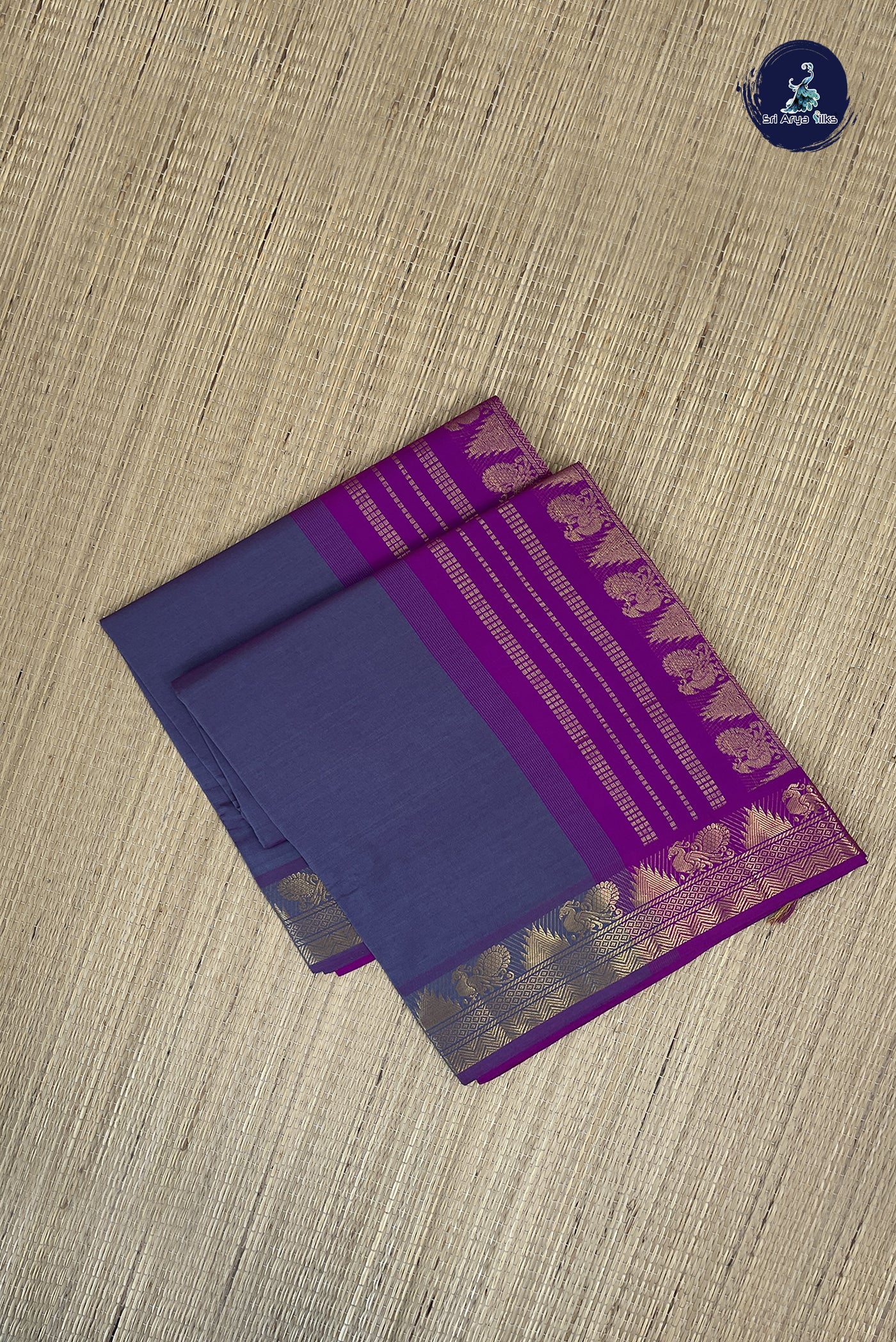 Dual Tone Grey Kanchi Semi Silk Cotton Saree With Plain Pattern