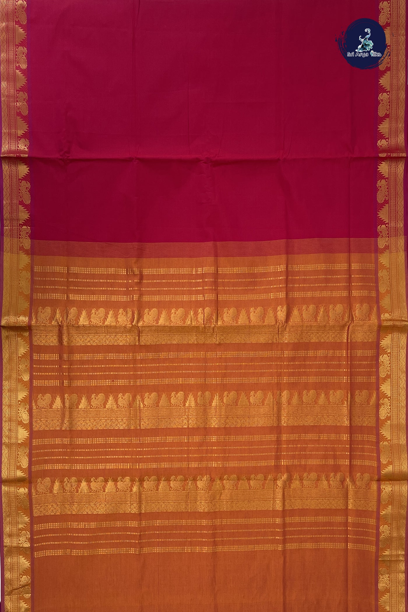 Pinkish Maroon Kanchi Semi Silk Cotton Saree With Plain Pattern