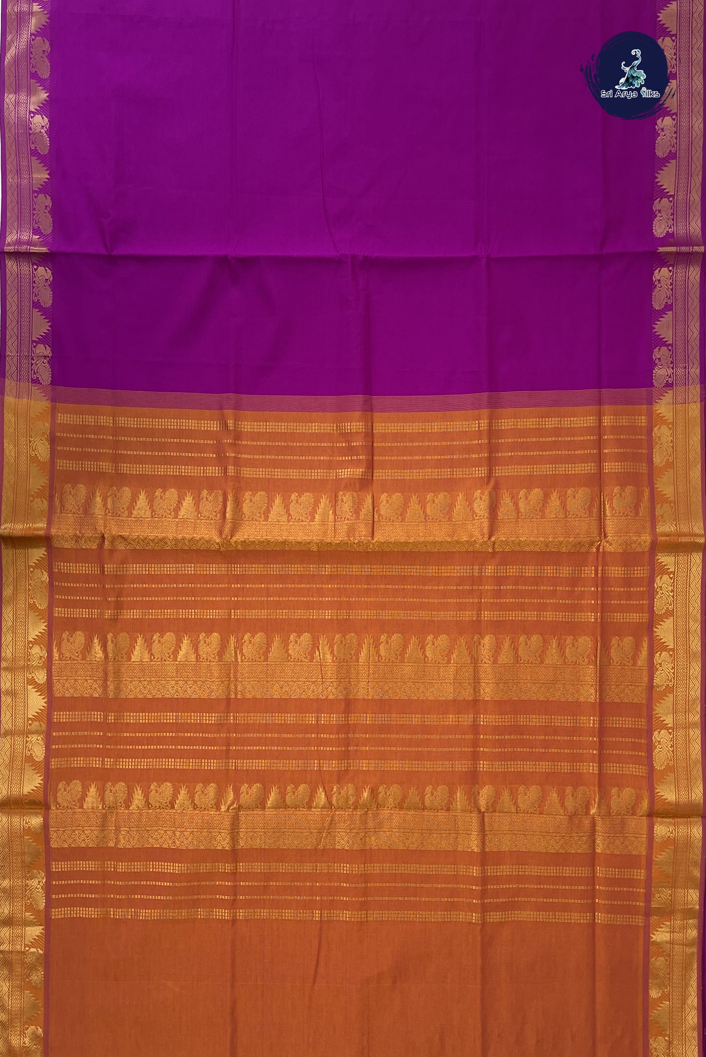 Purple Kanchi Semi Silk Cotton Saree With Plain Pattern