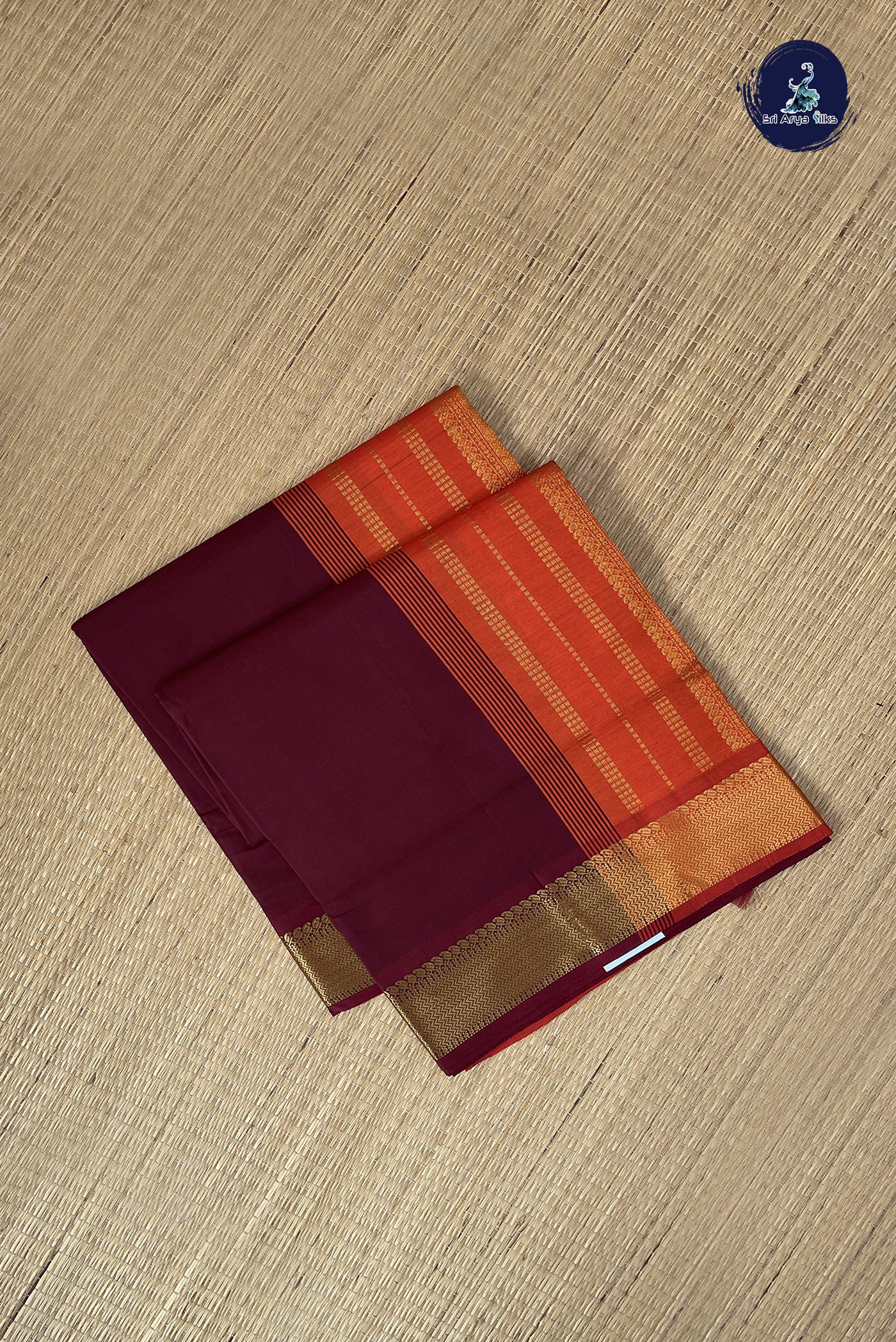 Brown Kanchi Semi Silk Cotton Saree With Plain Pattern
