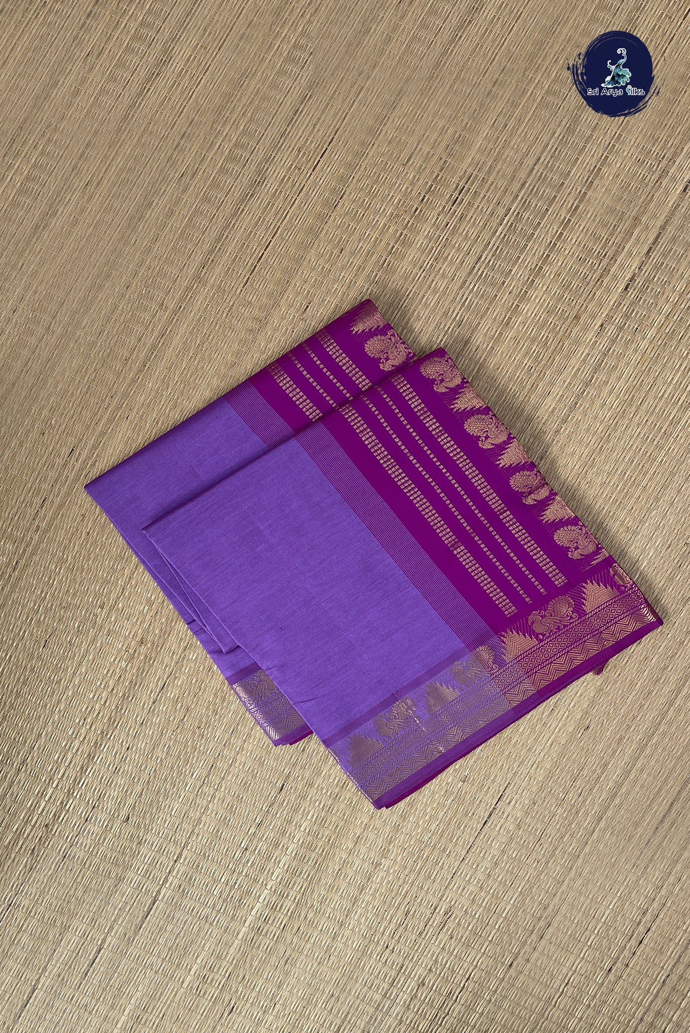 Lavender Kanchi Semi Silk Cotton Saree With Plain Pattern