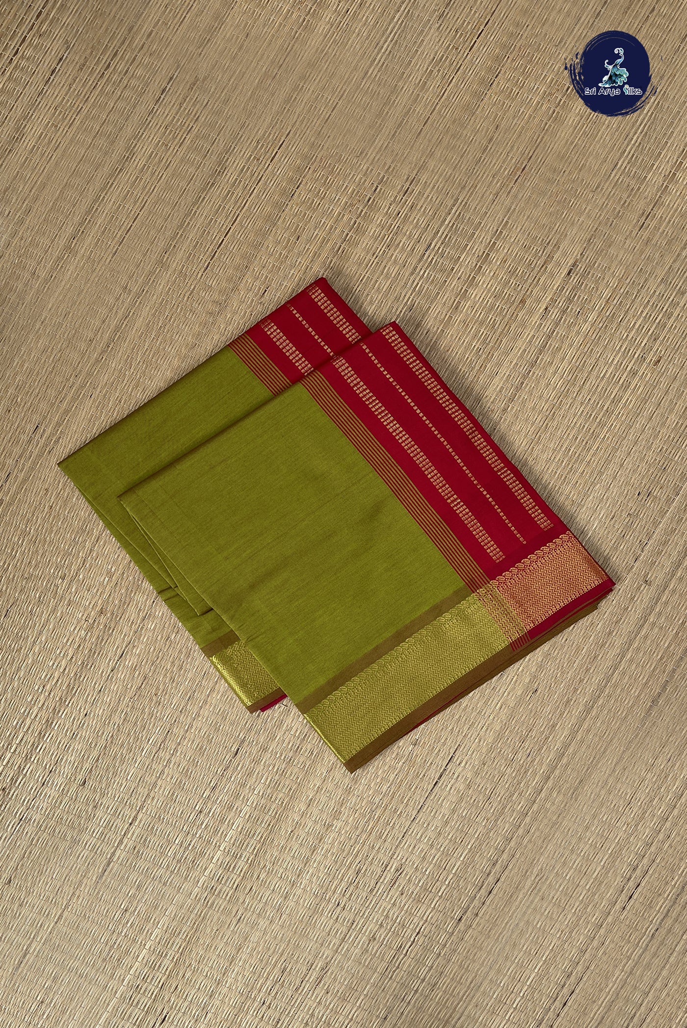 Dual Tone Mehendi Green Kanchi Semi Silk Cotton Saree With Plain Pattern