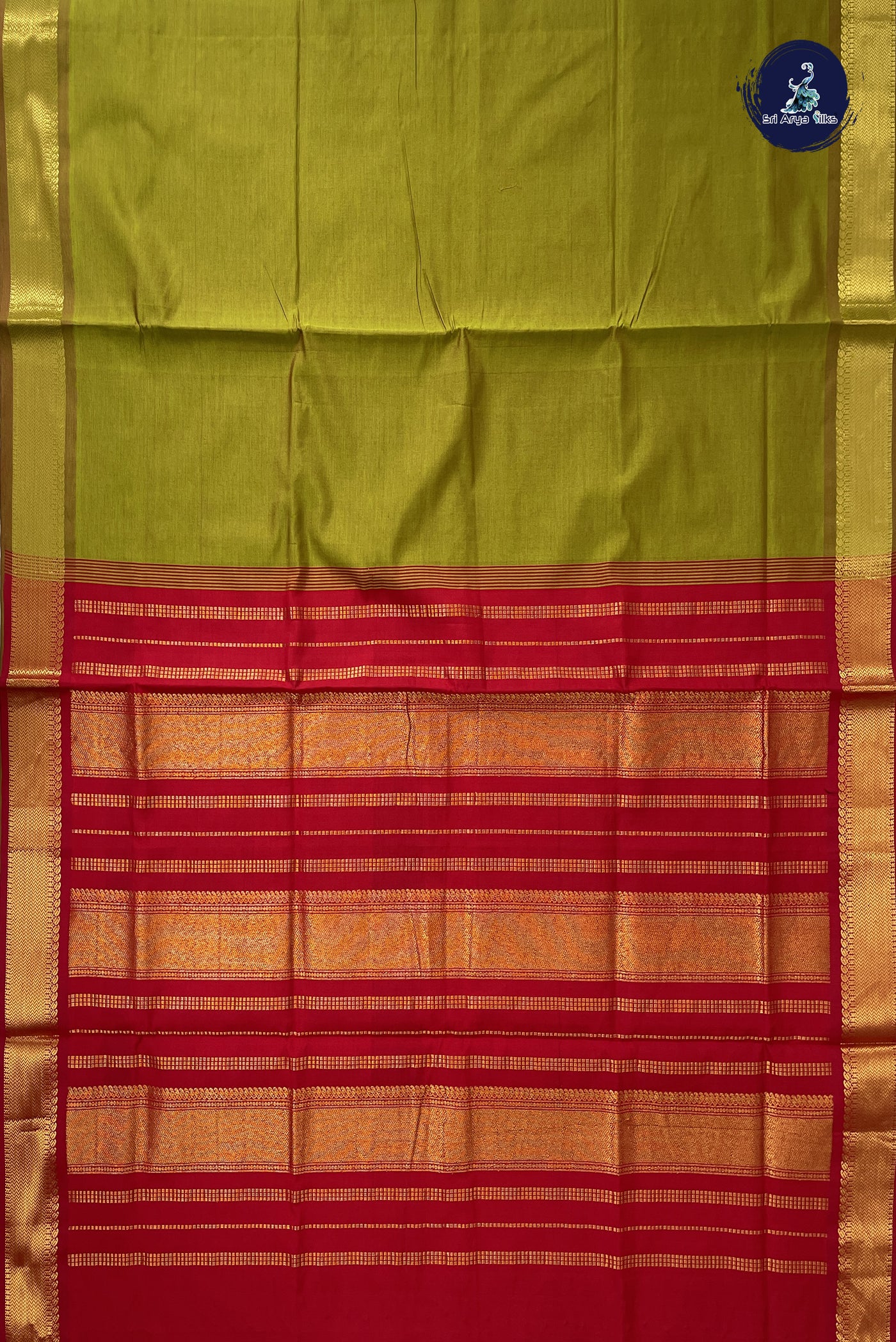 Dual Tone Mehendi Green Kanchi Semi Silk Cotton Saree With Plain Pattern
