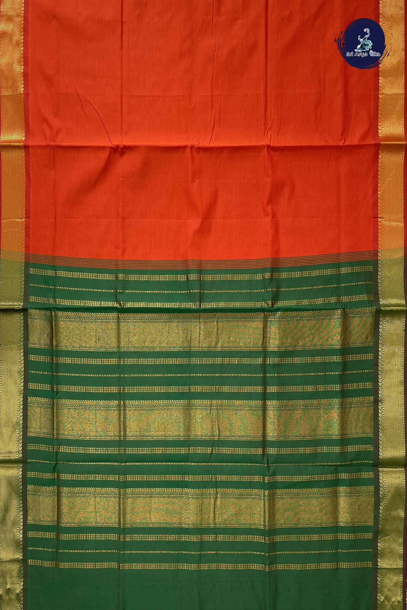 Orange Kanchi Semi Silk Cotton Saree With Plain Pattern