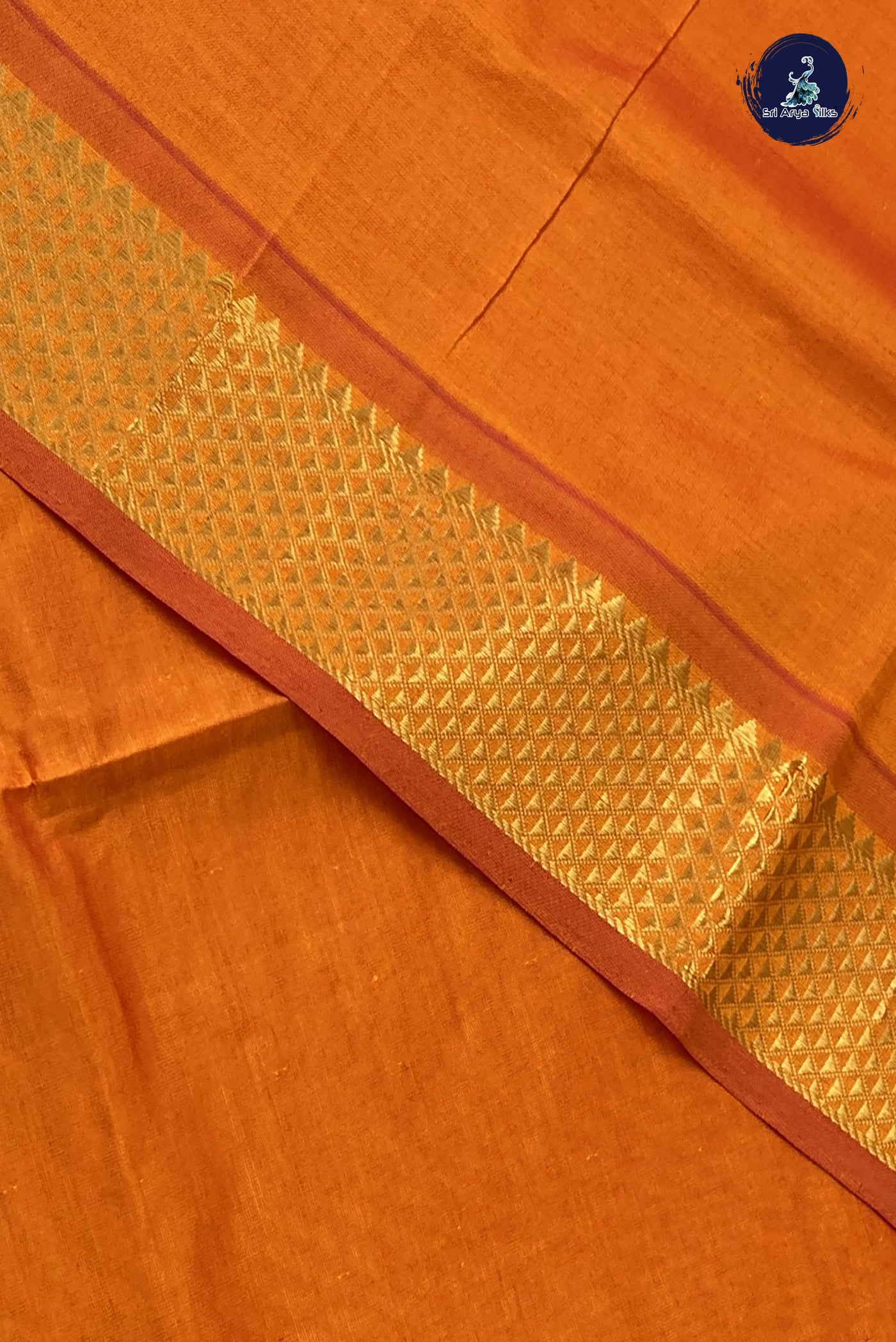 Lite Mustard Orange Kanchi Semi Silk Cotton Saree With Plain Pattern
