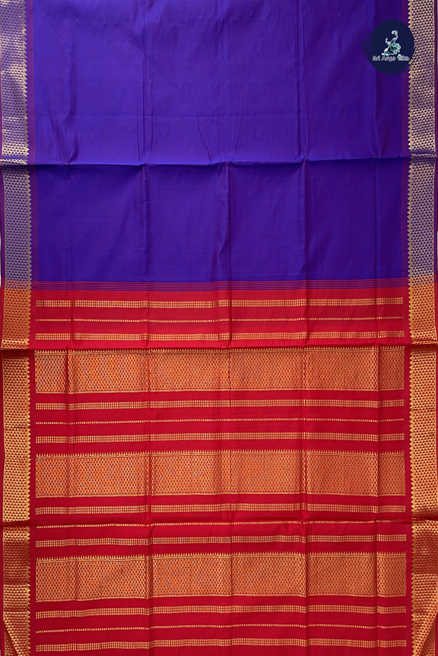 Dual Tone Violet Kanchi Semi Silk Cotton Saree With Plain Pattern