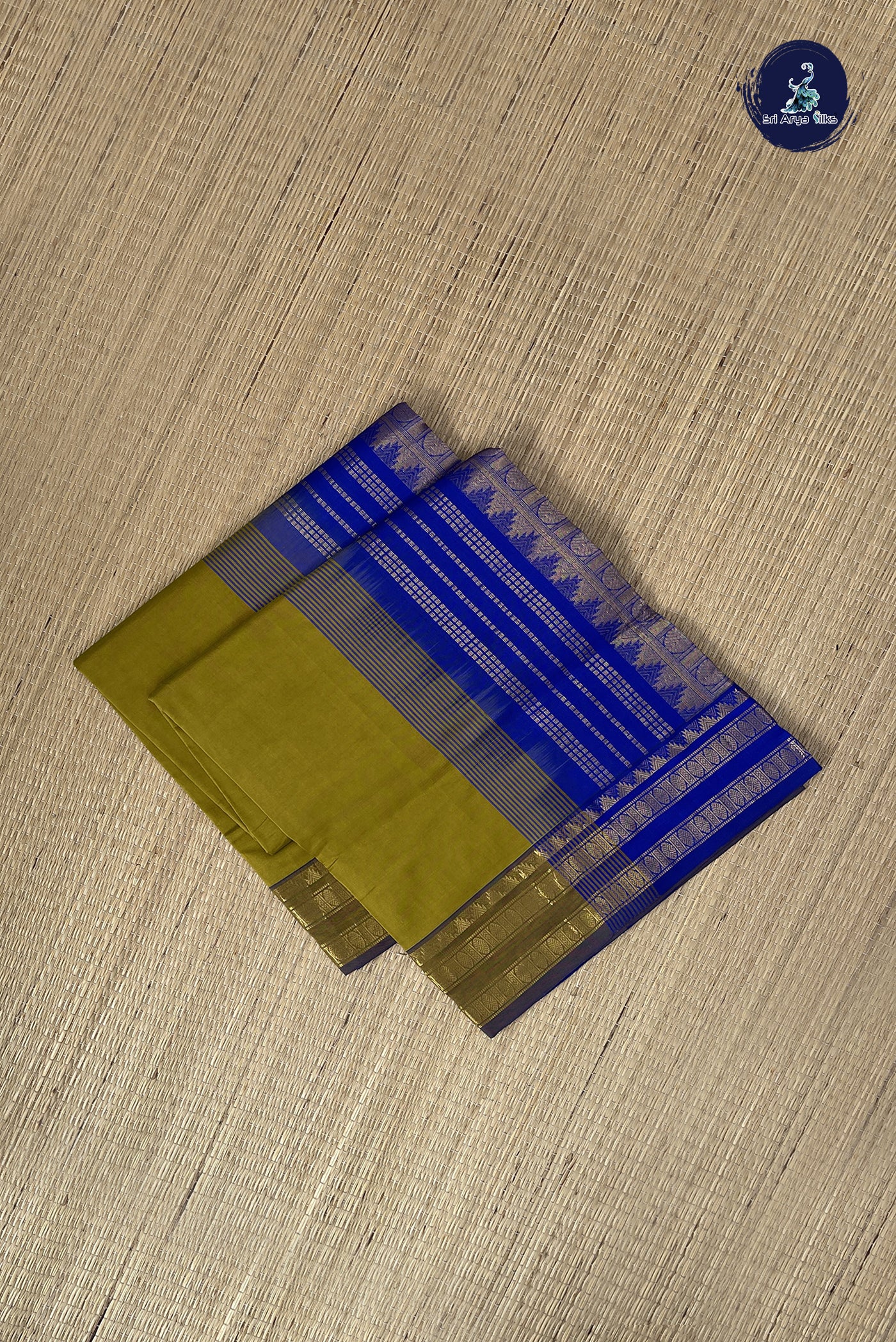 Mustard Kanchi Semi Silk Cotton Saree With Plain Pattern