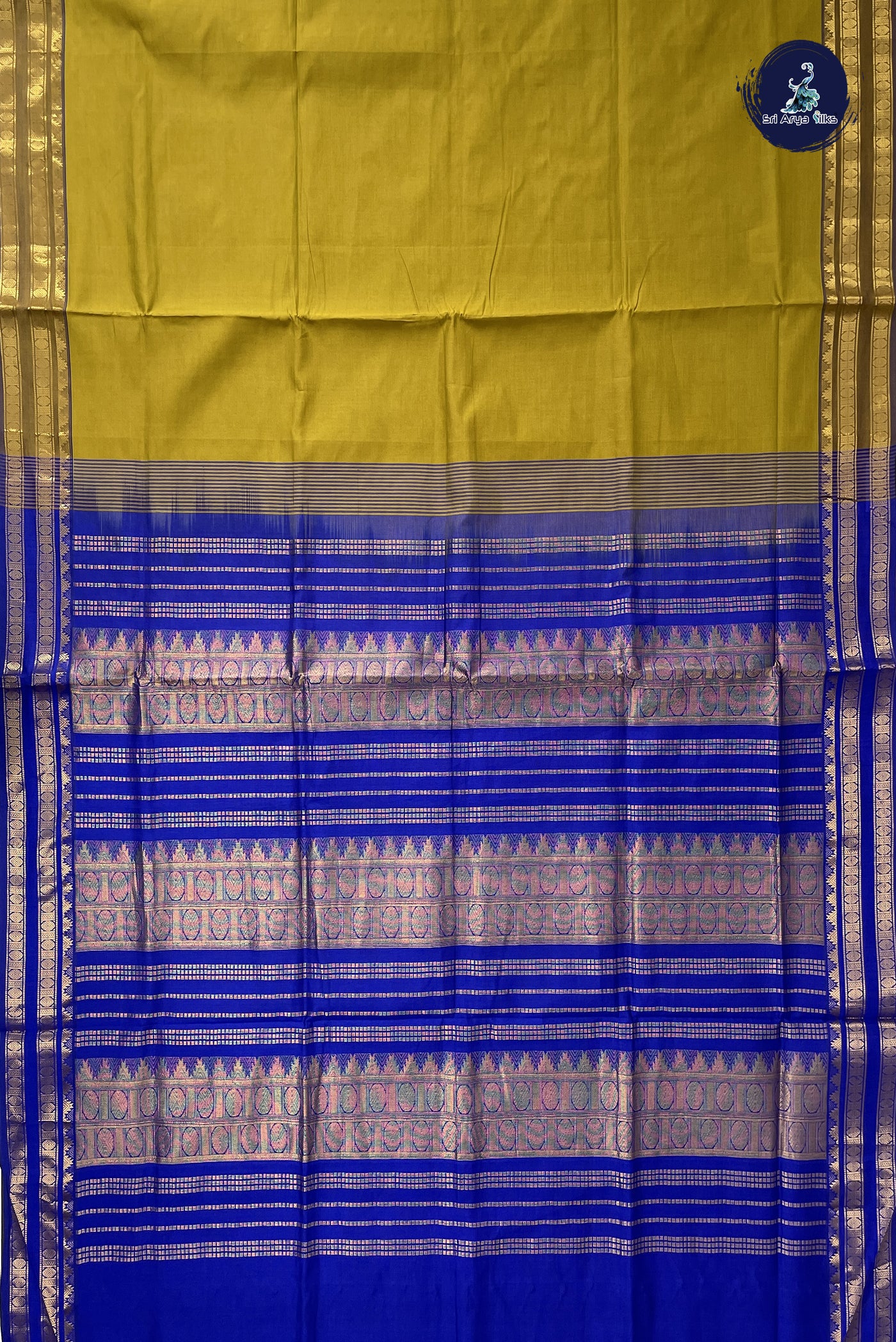 Mustard Kanchi Semi Silk Cotton Saree With Plain Pattern