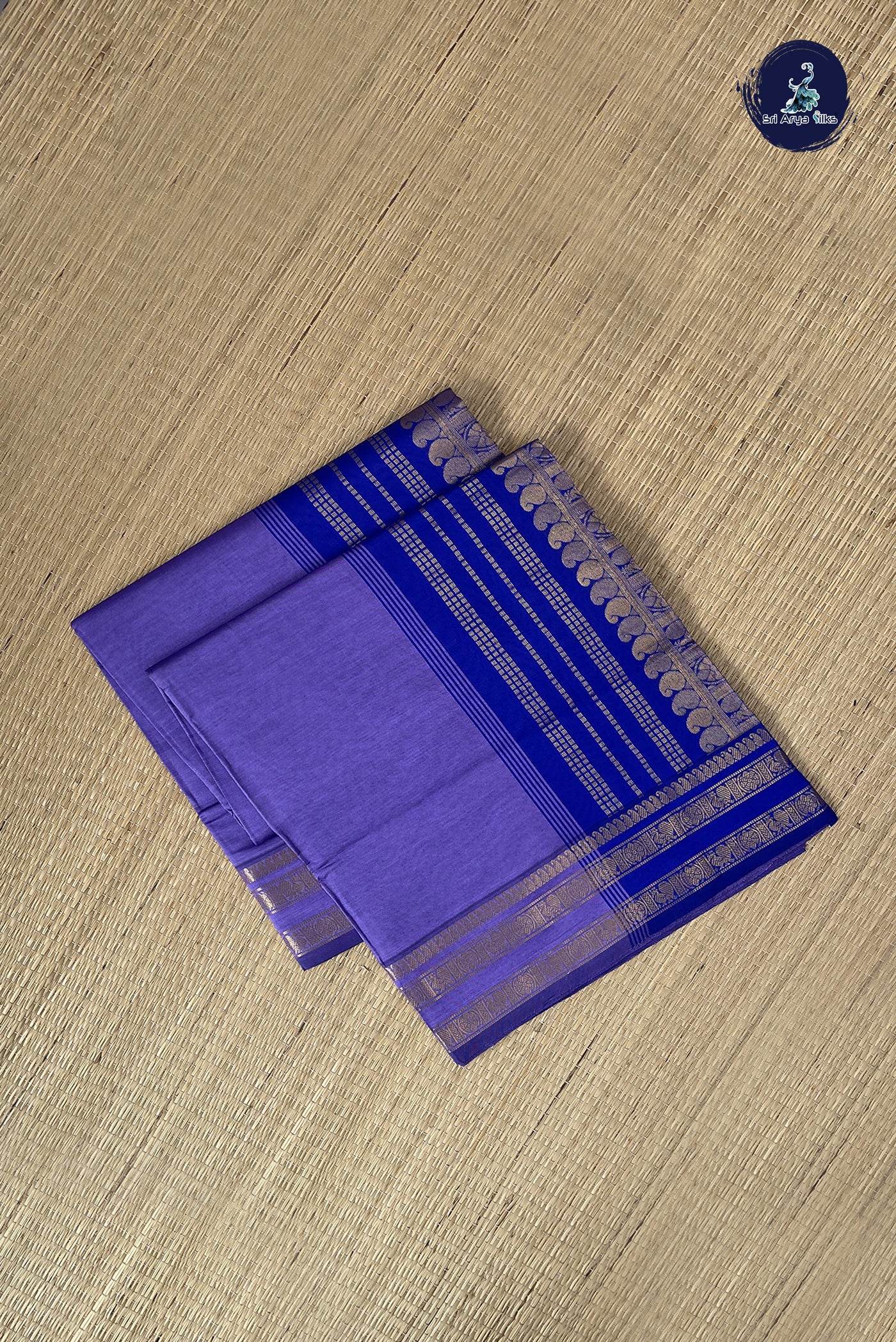 Lavender Kanchi Semi Silk Cotton Saree With Plain Pattern