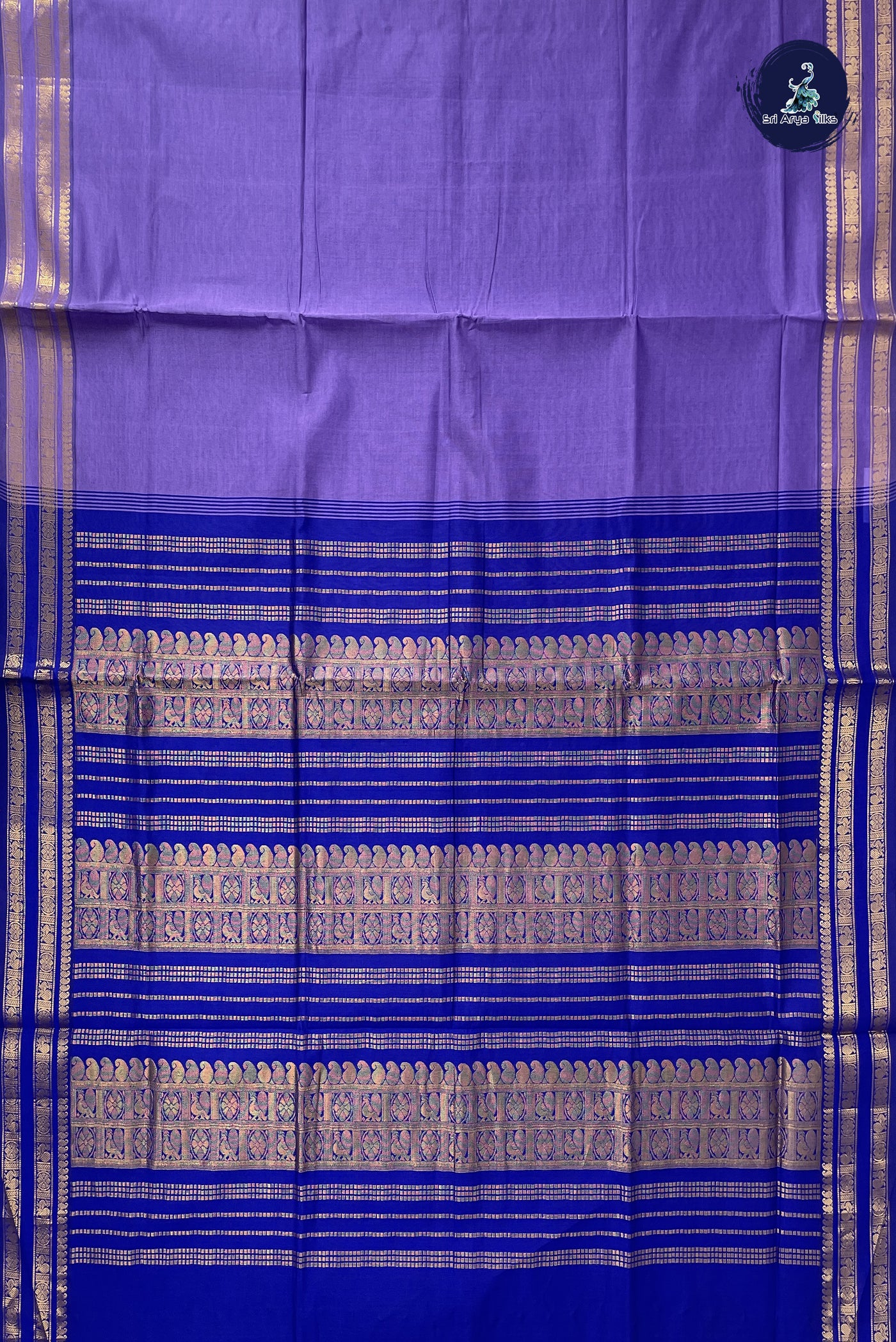 Lavender Kanchi Semi Silk Cotton Saree With Plain Pattern