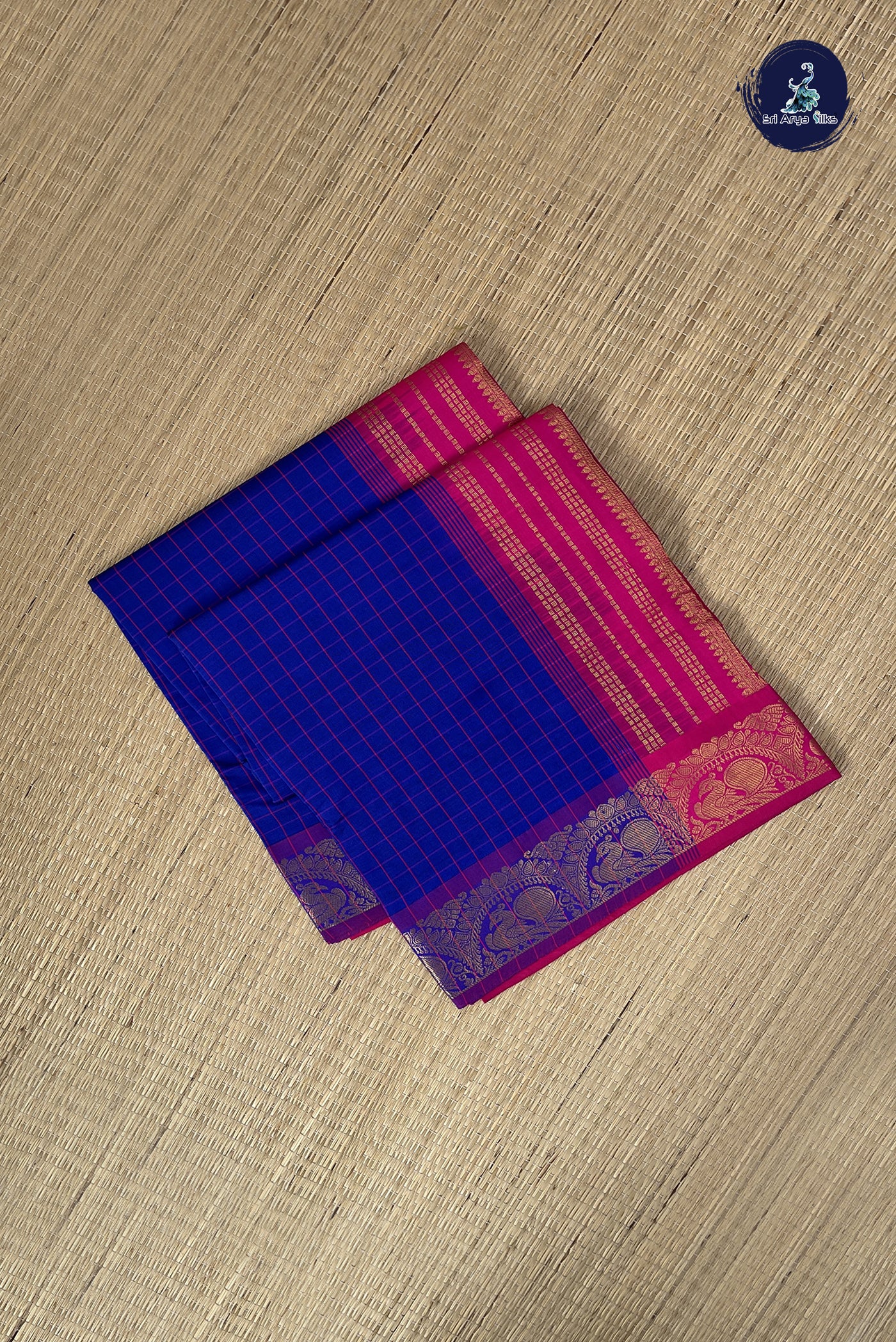 Dark Blue Kanchi Semi Silk Cotton Saree With Checked Pattern