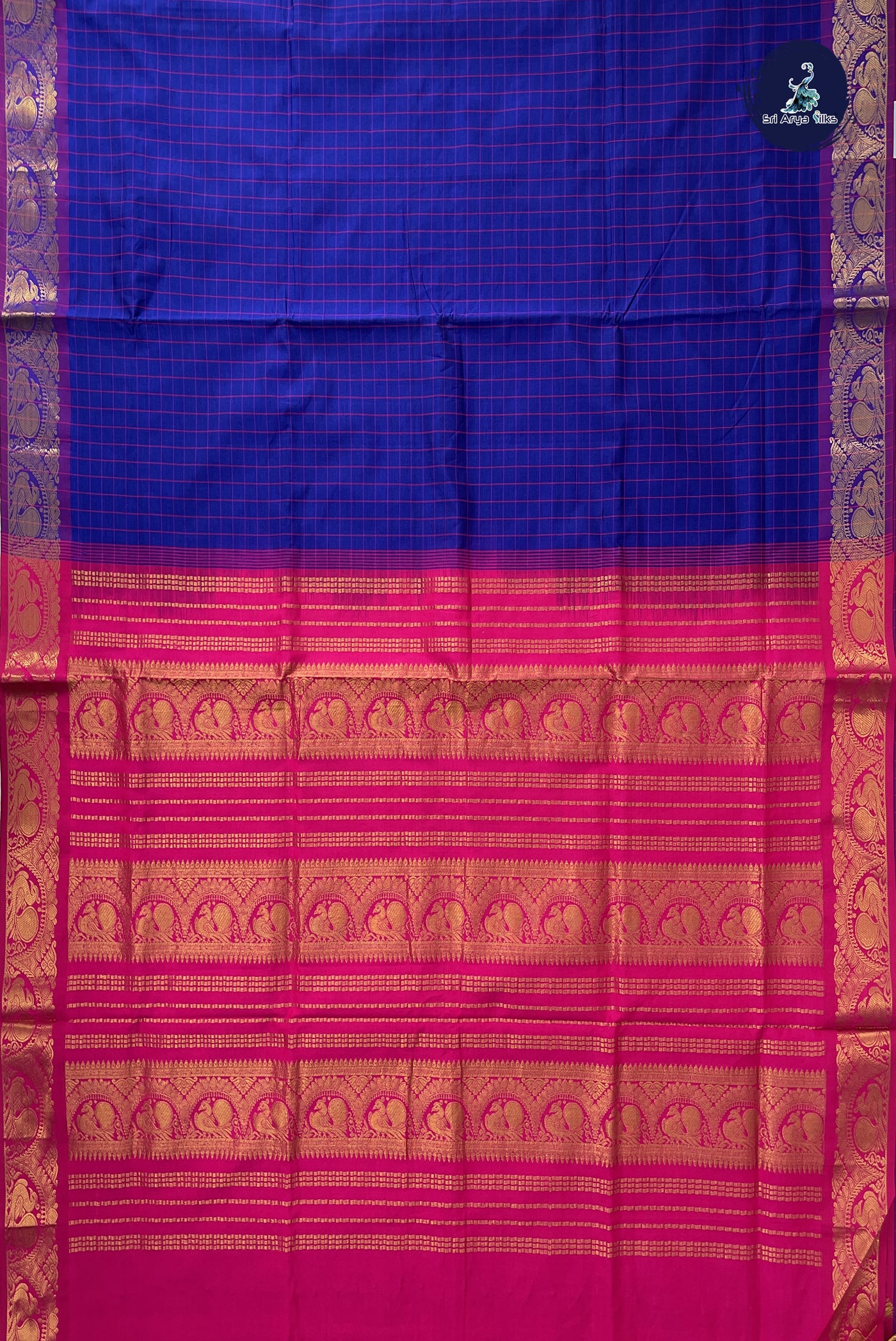 Dark Blue Kanchi Semi Silk Cotton Saree With Checked Pattern