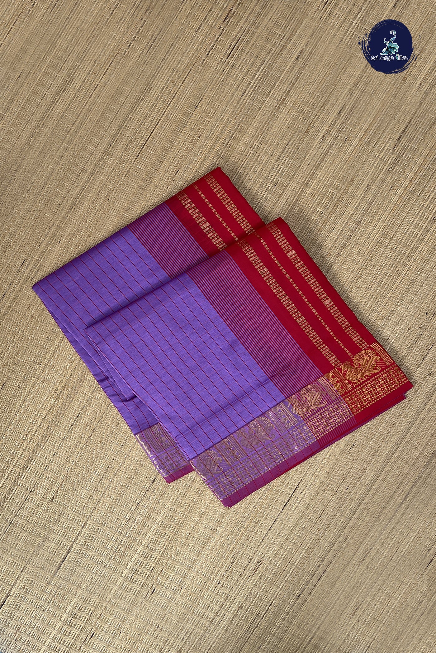 Lavender Kanchi Semi Silk Cotton Saree With Checked Pattern