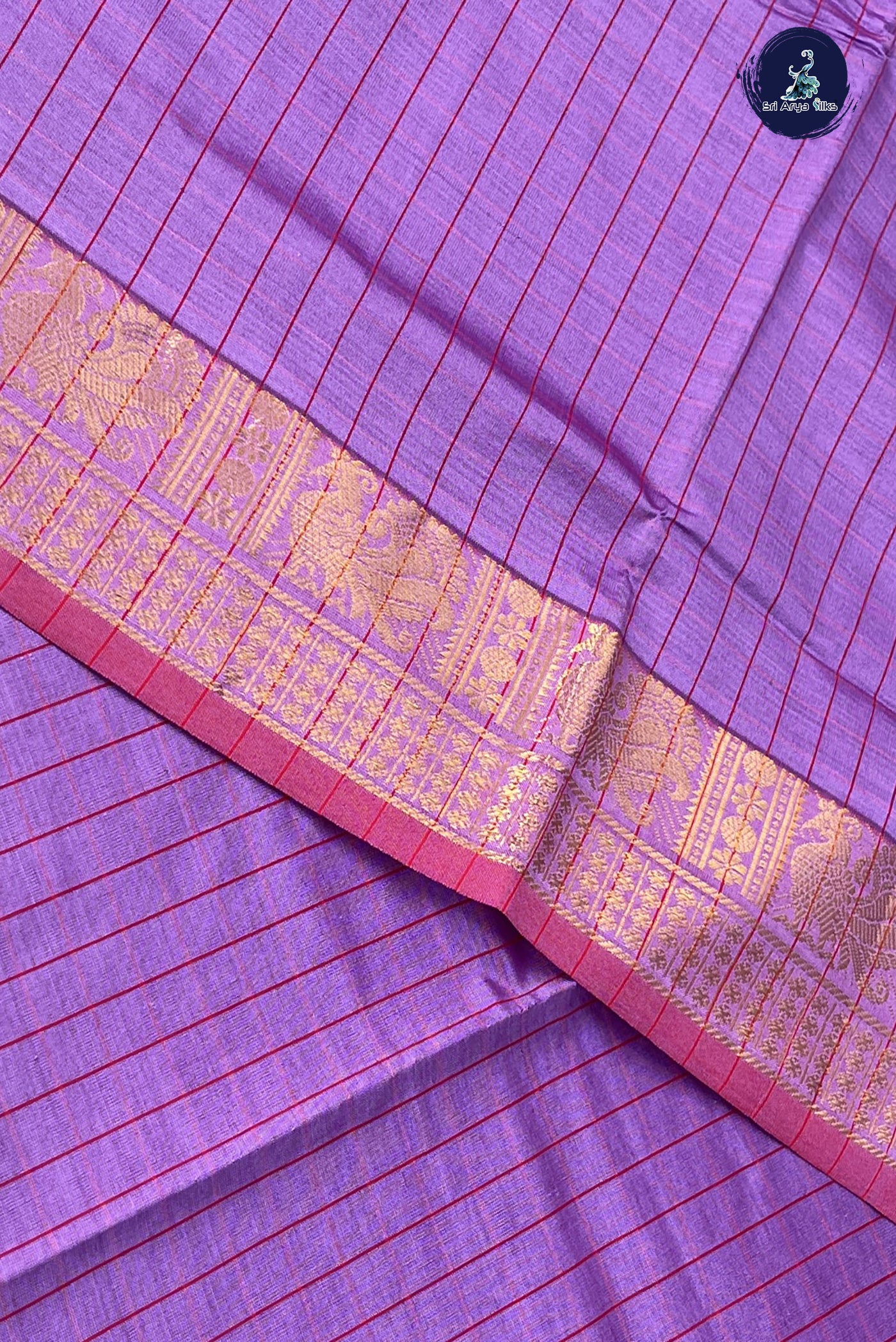 Lavender Kanchi Semi Silk Cotton Saree With Checked Pattern