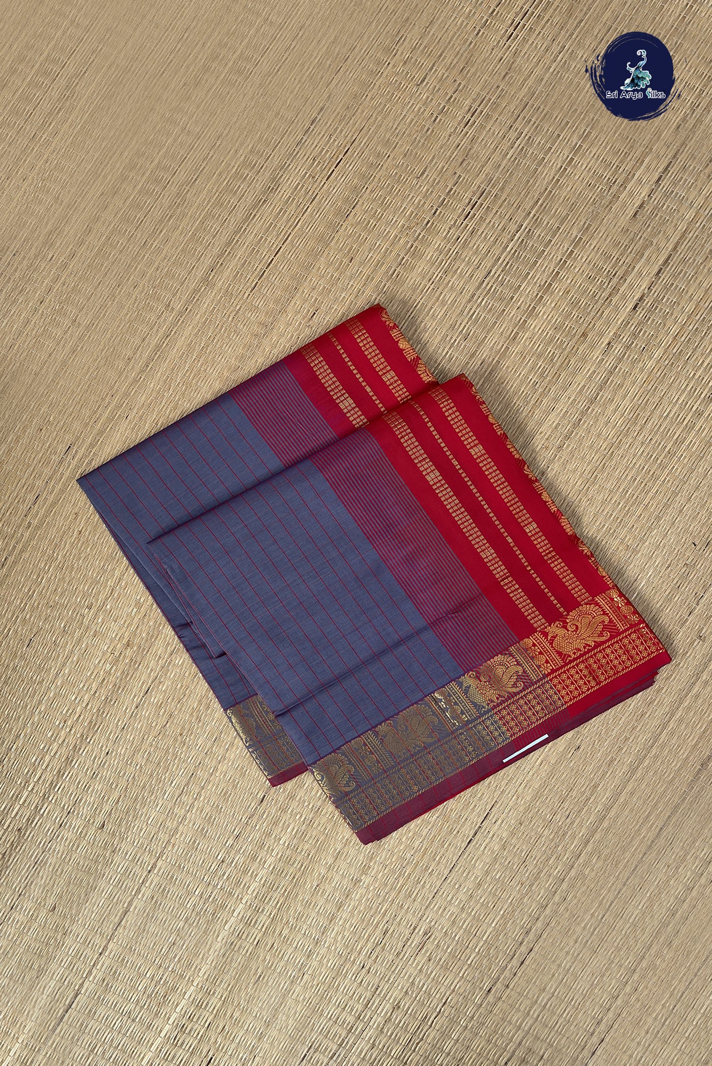 Dual Tone Grey Kanchi Semi Silk Cotton Saree With Checked Pattern