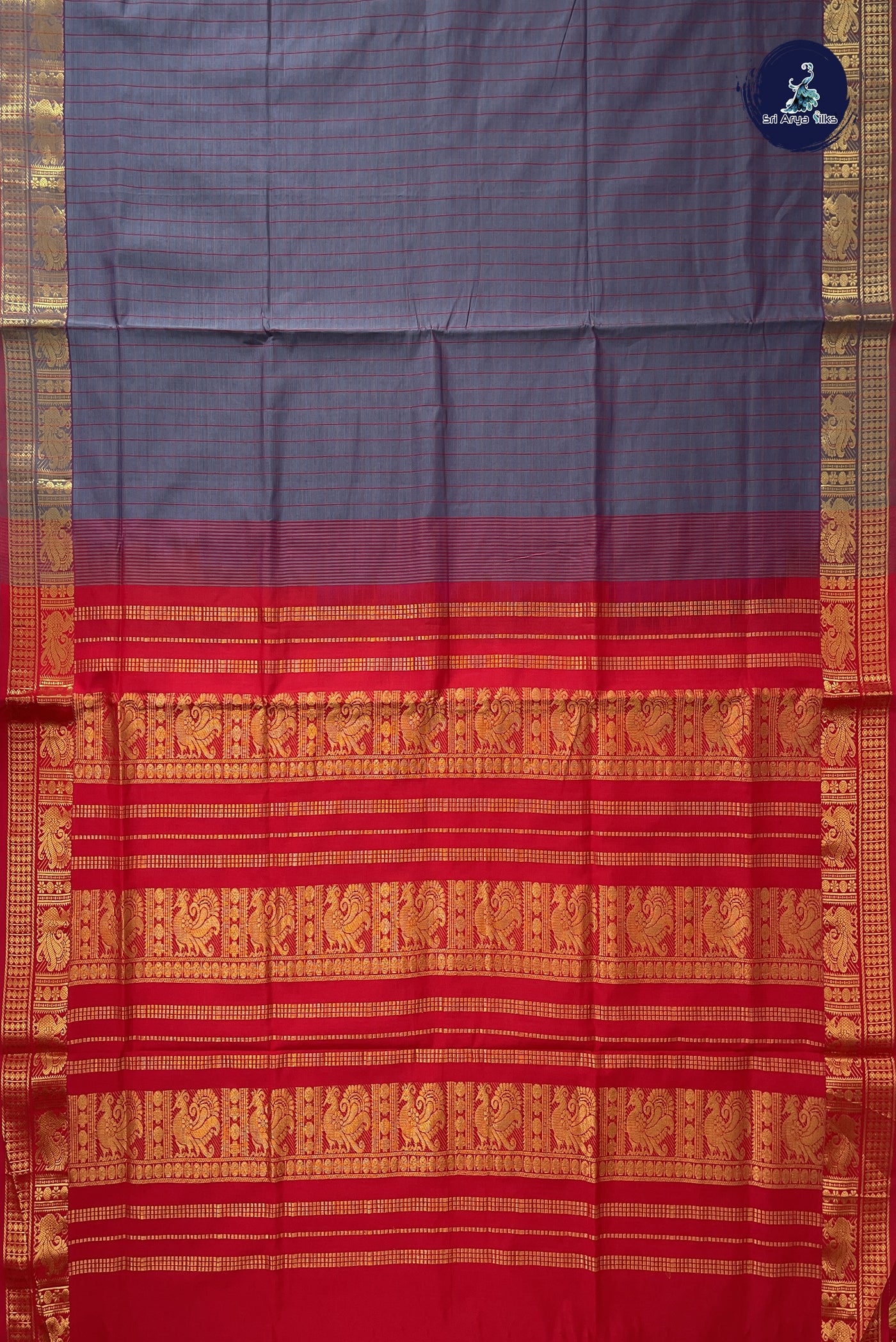 Dual Tone Grey Kanchi Semi Silk Cotton Saree With Checked Pattern