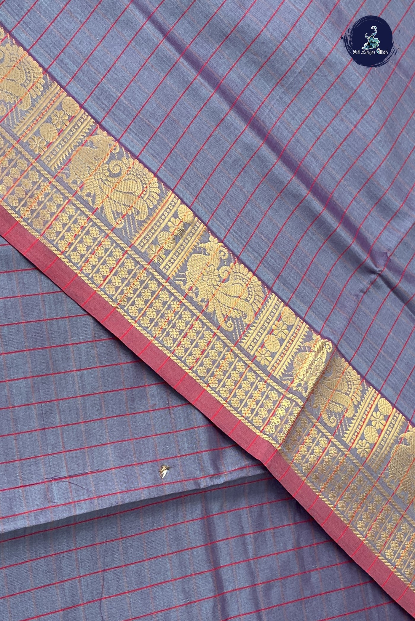 Dual Tone Grey Kanchi Semi Silk Cotton Saree With Checked Pattern