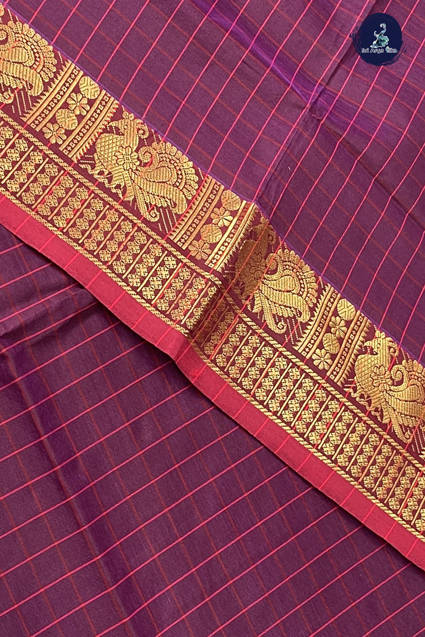 Dual Tone Brown Kanchi Semi Silk Cotton Saree With Checked Pattern