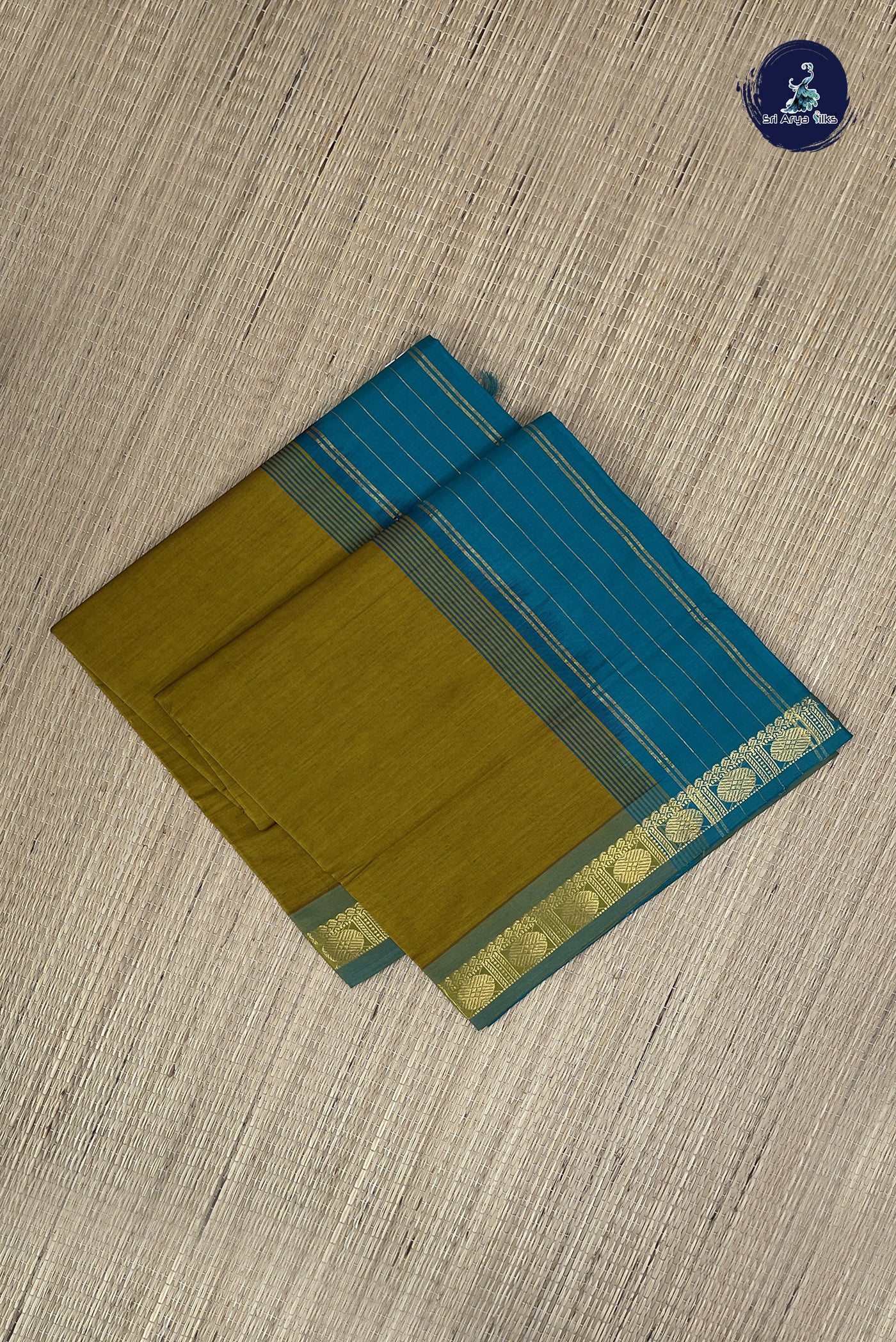 Golden Mustard Kanchi Semi Silk Cotton Saree With Plain Pattern