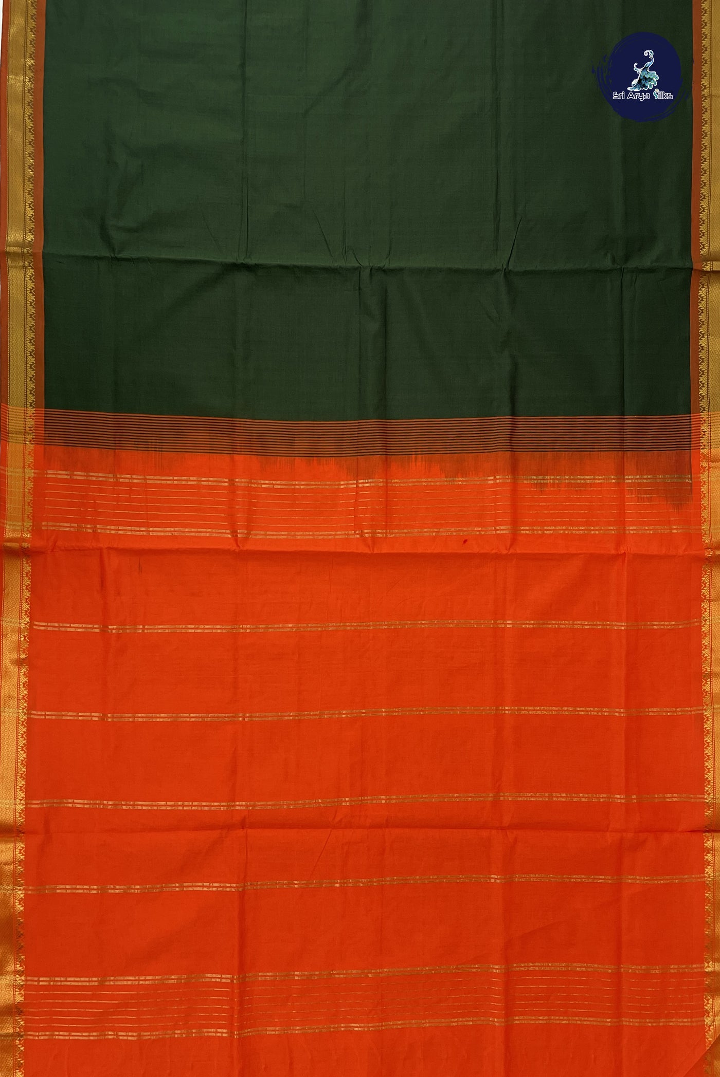 Dark Green Kanchi Semi Silk Cotton Saree With Plain Pattern