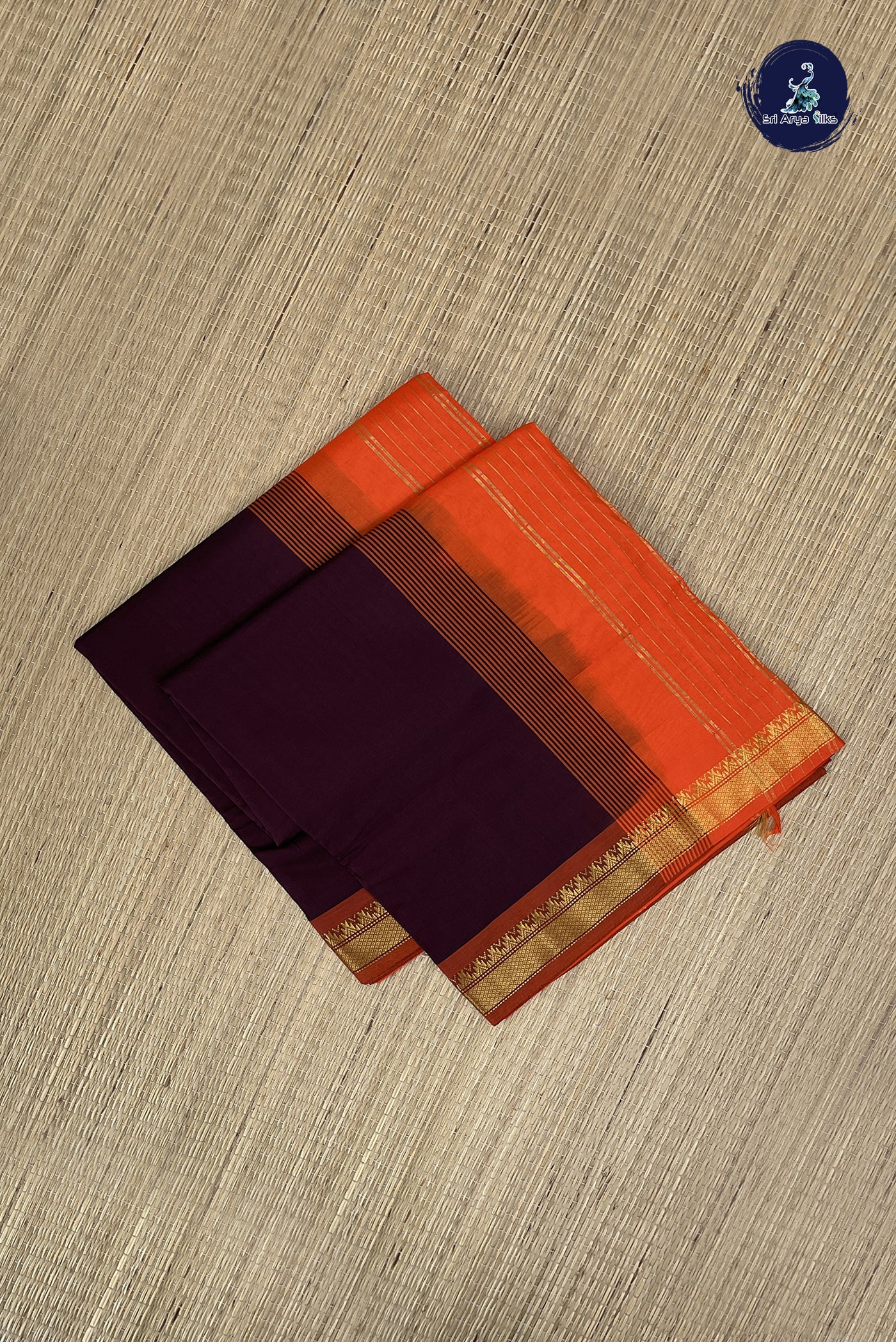 Brown Kanchi Semi Silk Cotton Saree With Plain Pattern