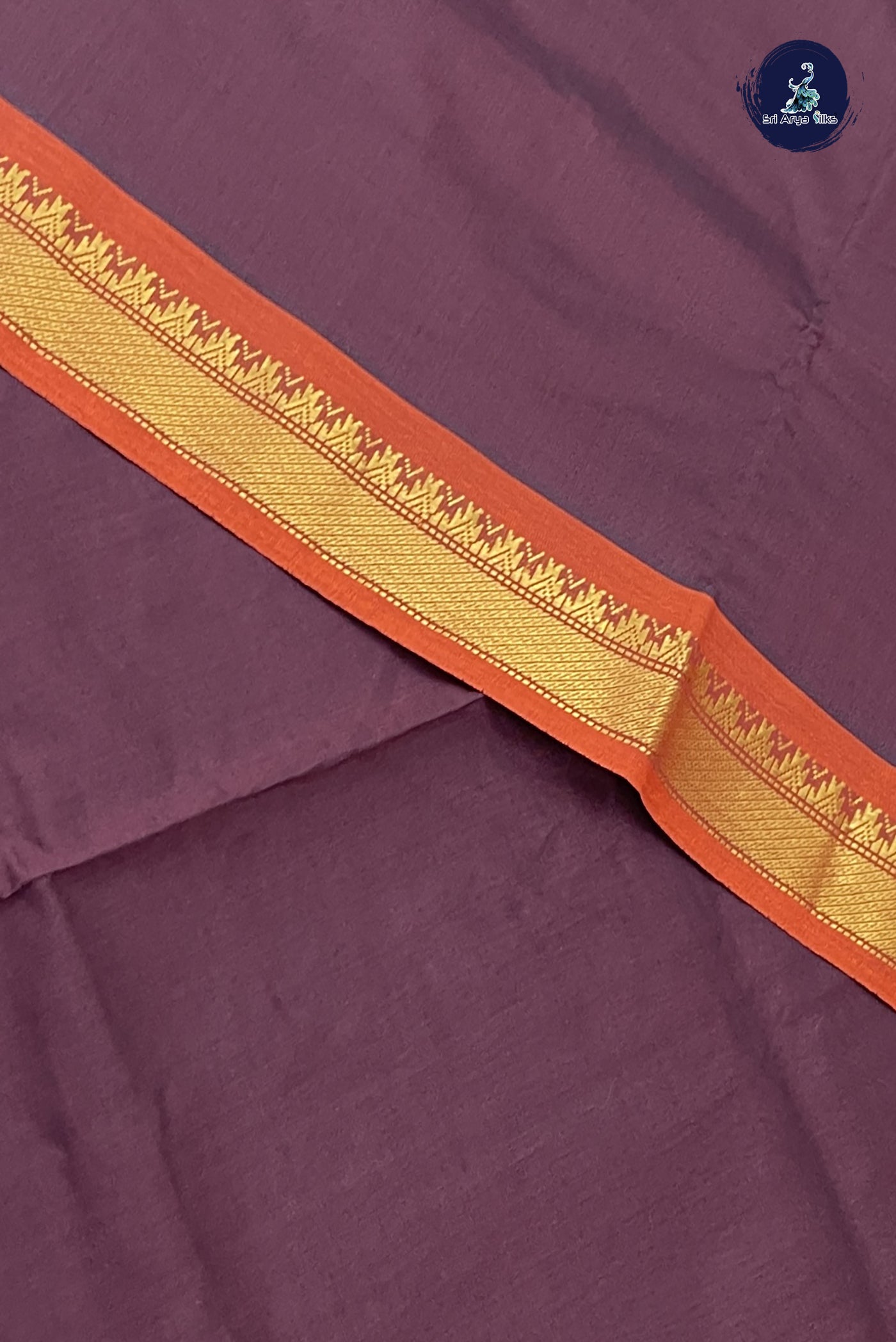 Brown Kanchi Semi Silk Cotton Saree With Plain Pattern