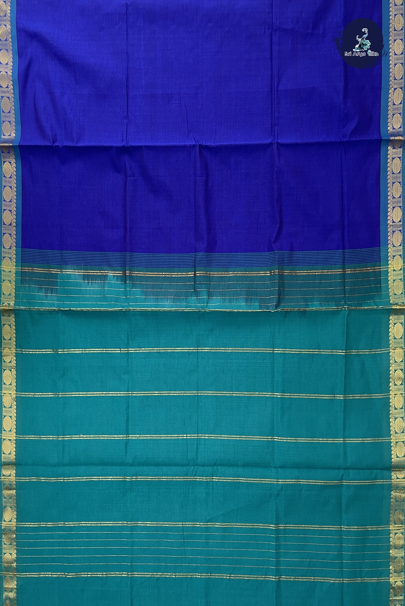 Dark Blue Kanchi Semi Silk Cotton Saree With Plain Pattern