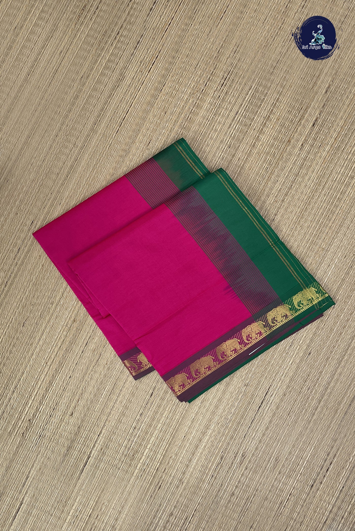 Pink Kanchi Semi Silk Cotton Saree With Plain Pattern