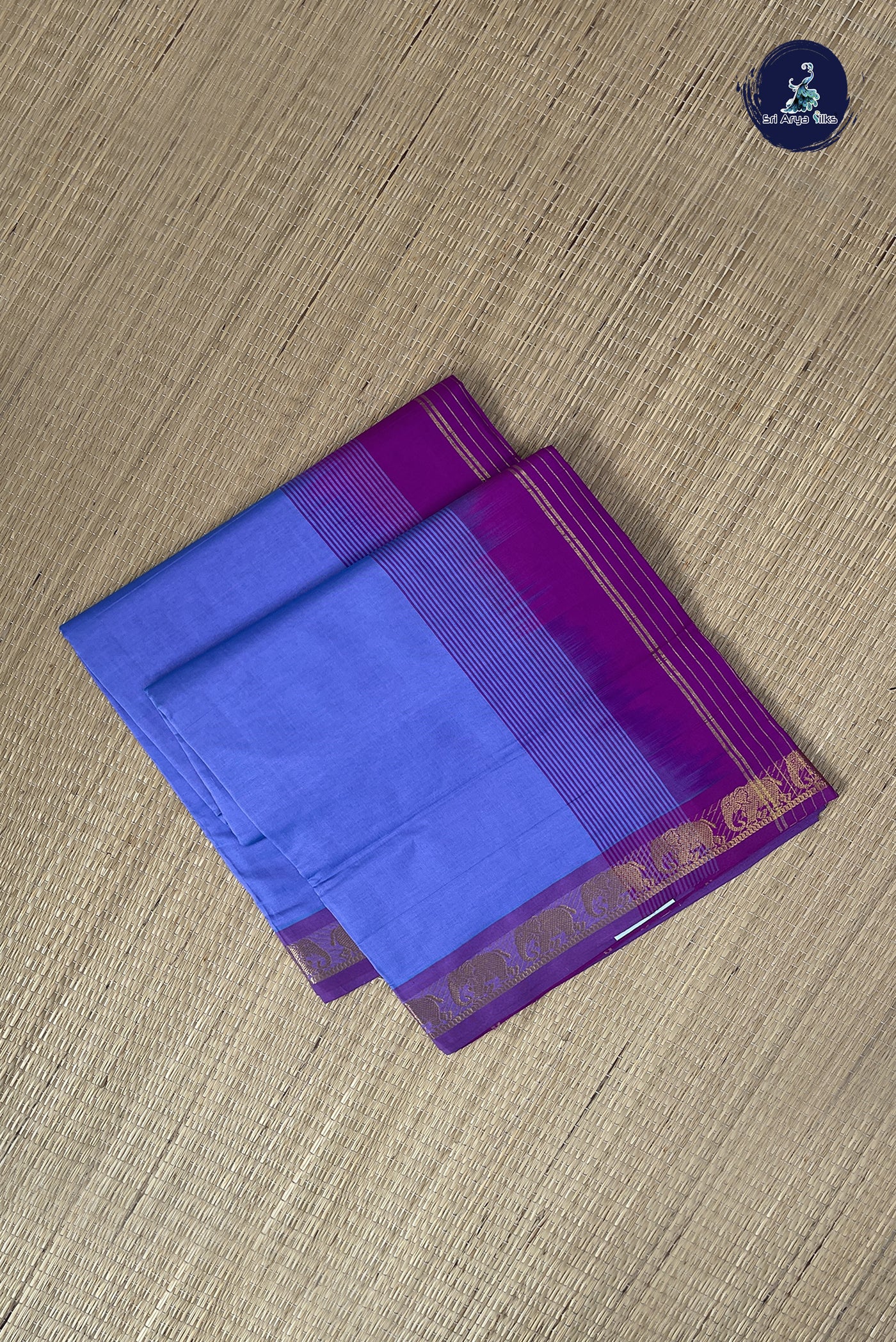 Lavender Kanchi Semi Silk Cotton Saree With Plain Pattern