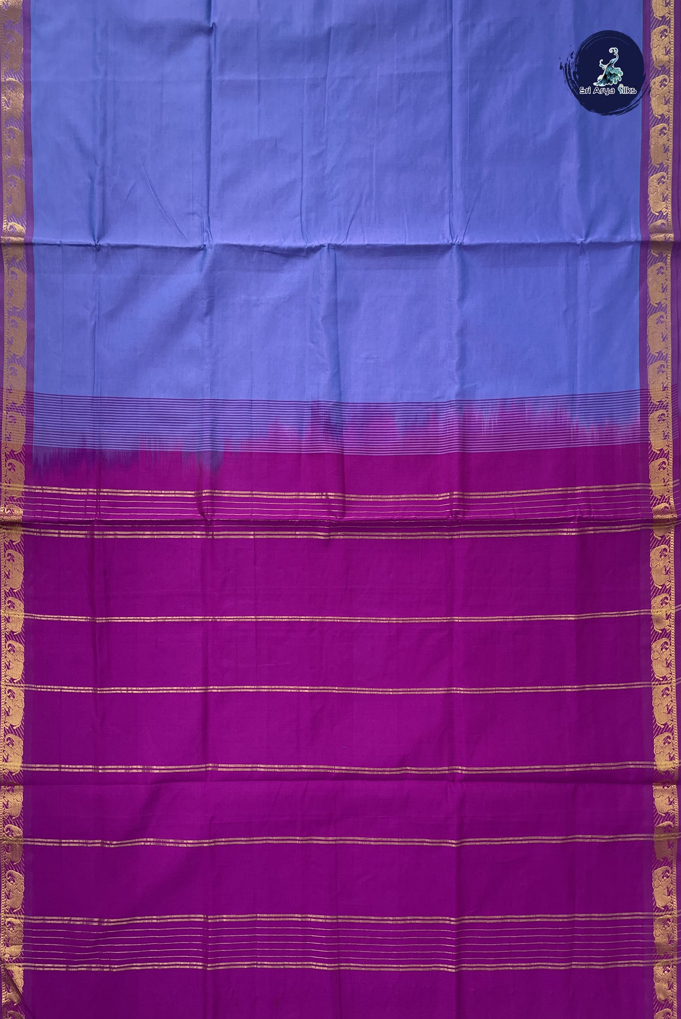 Lavender Kanchi Semi Silk Cotton Saree With Plain Pattern
