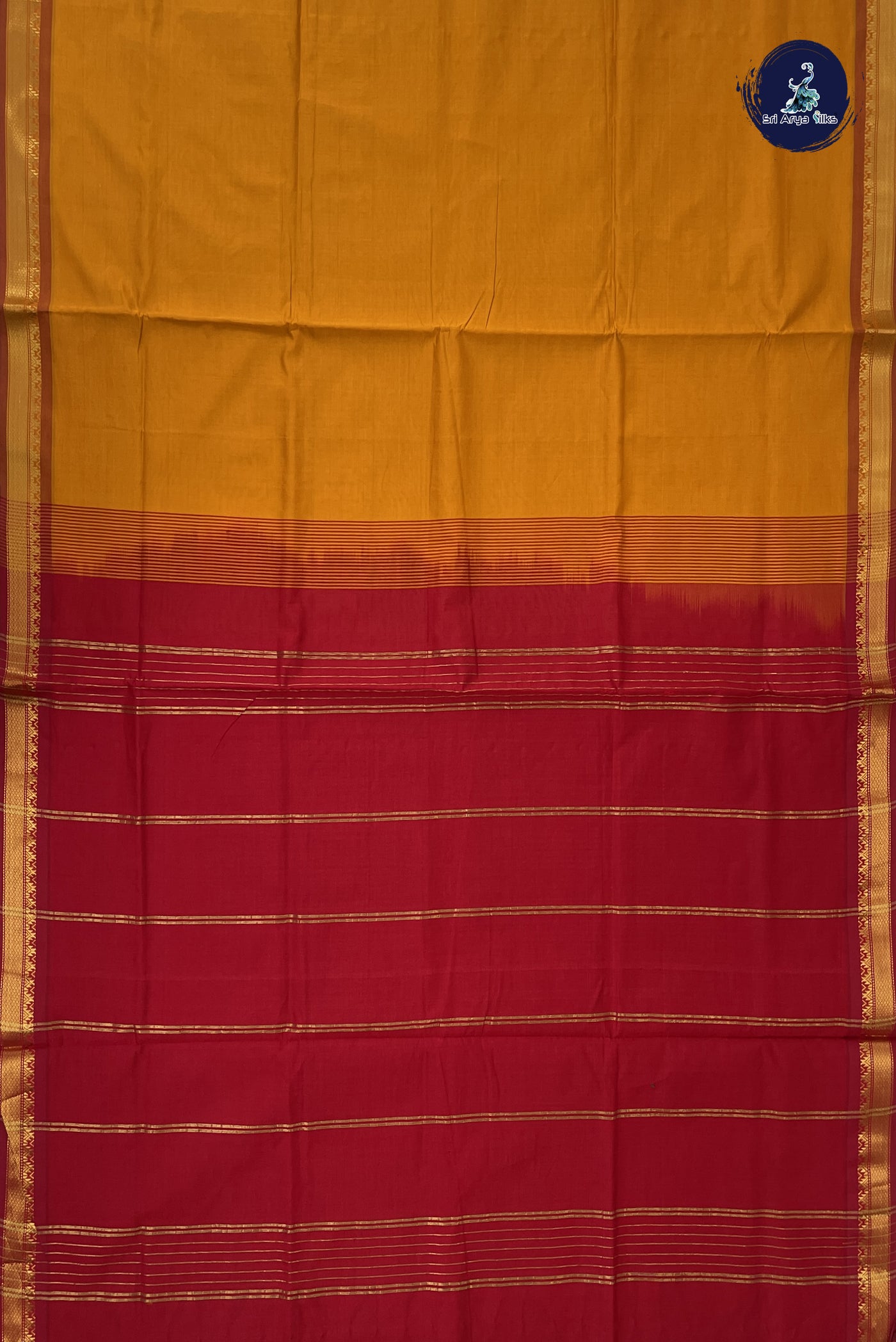 Mustard Kanchi Semi Silk Cotton Saree With Plain Pattern