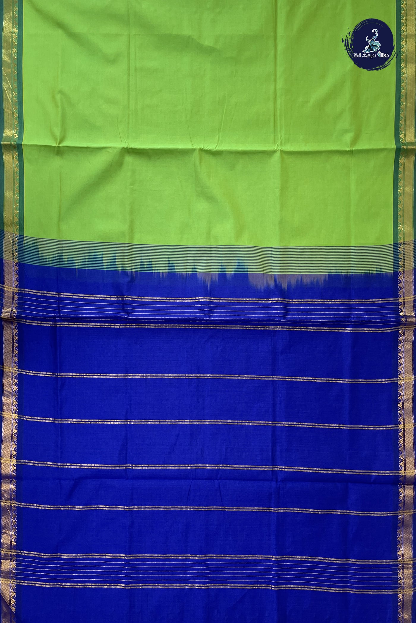Light Green Kanchi Semi Silk Cotton Saree With Plain Pattern