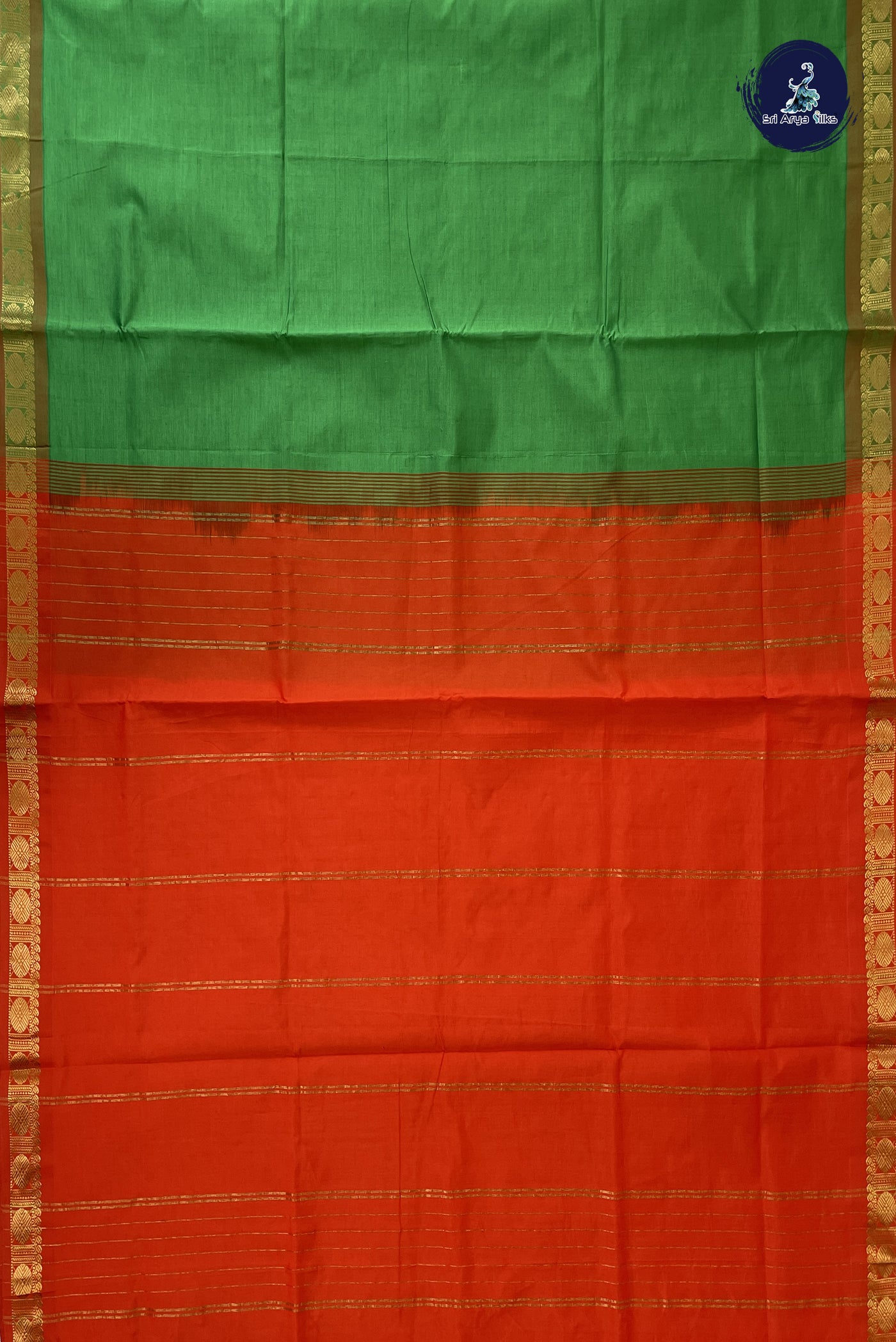 Parrot Green Kanchi Semi Silk Cotton Saree With Plain Pattern