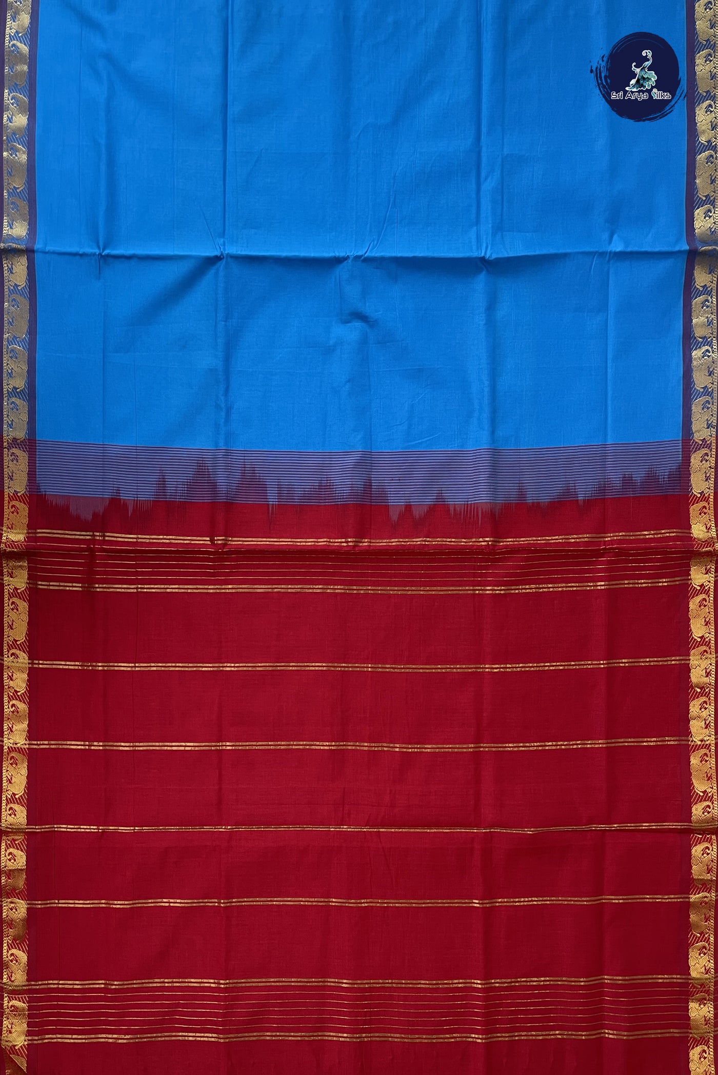 Copper Sulphate Blue Kanchi Semi Silk Cotton Saree With Plain Pattern