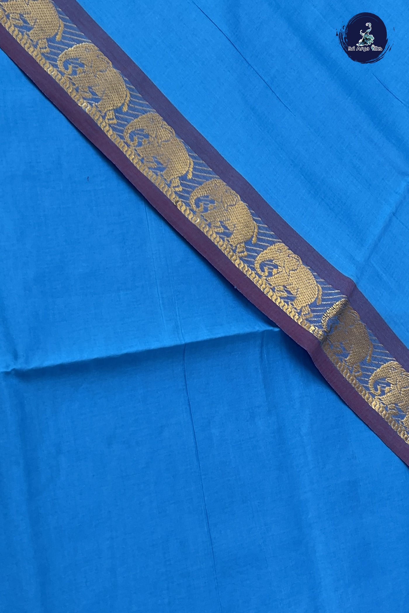 Copper Sulphate Blue Kanchi Semi Silk Cotton Saree With Plain Pattern
