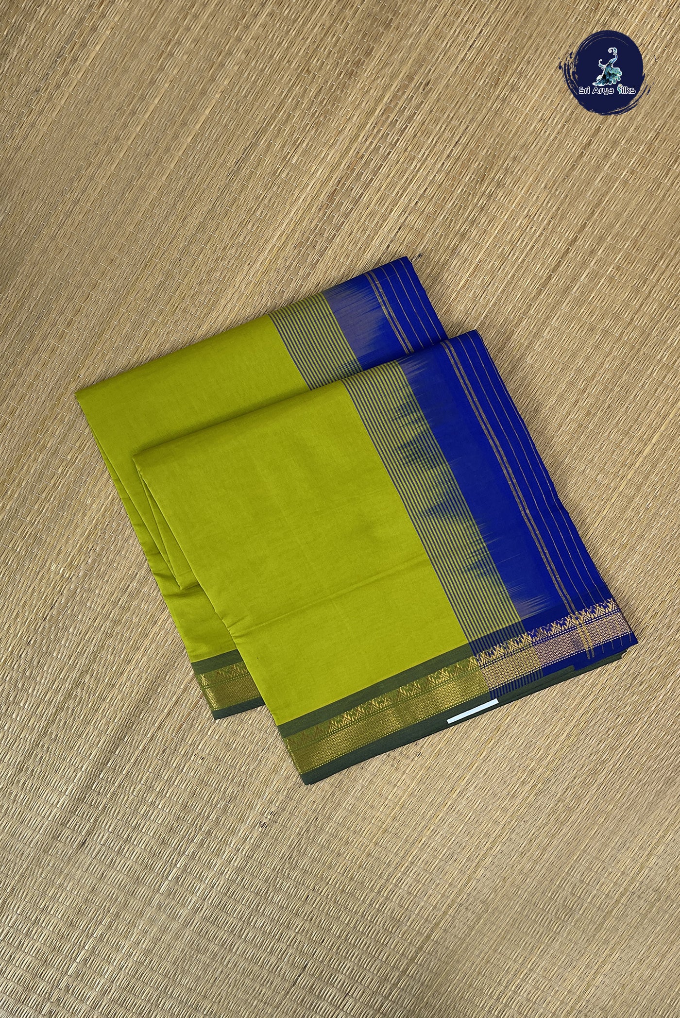 Lime Green Kanchi Semi Silk Cotton Saree With Plain Pattern