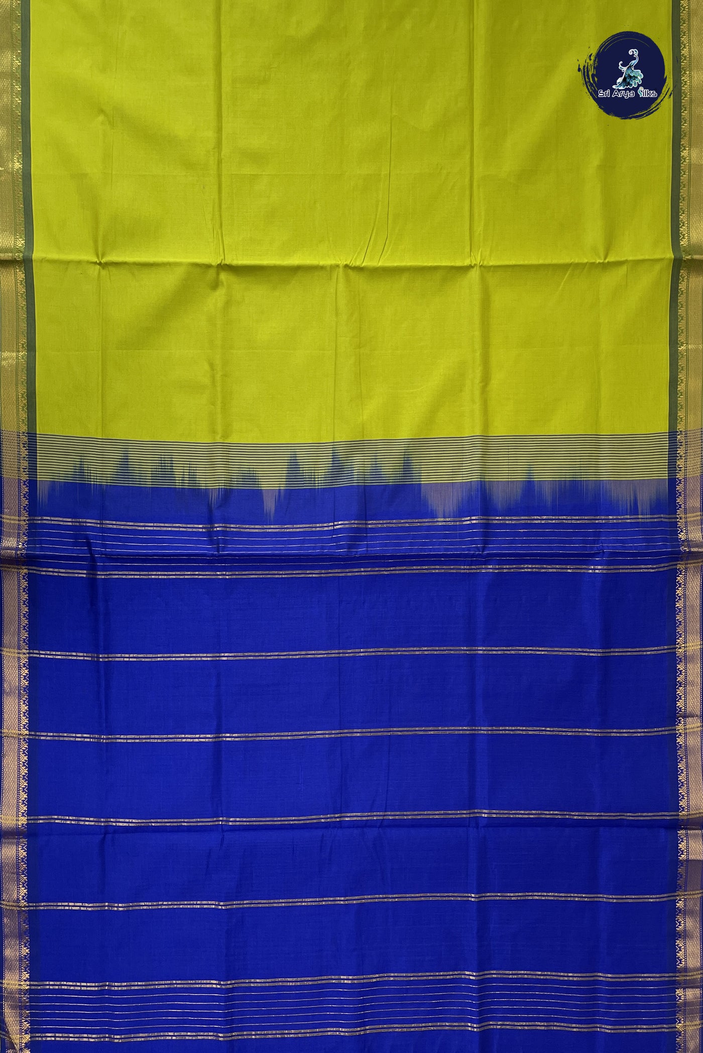 Lime Green Kanchi Semi Silk Cotton Saree With Plain Pattern